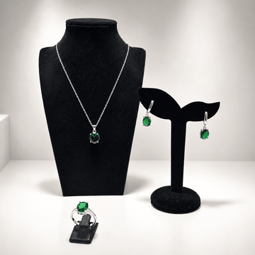 Emerald Green Crystal Jewellery Set – Pendant, Earrings & Ring Collection - Prestige Stones