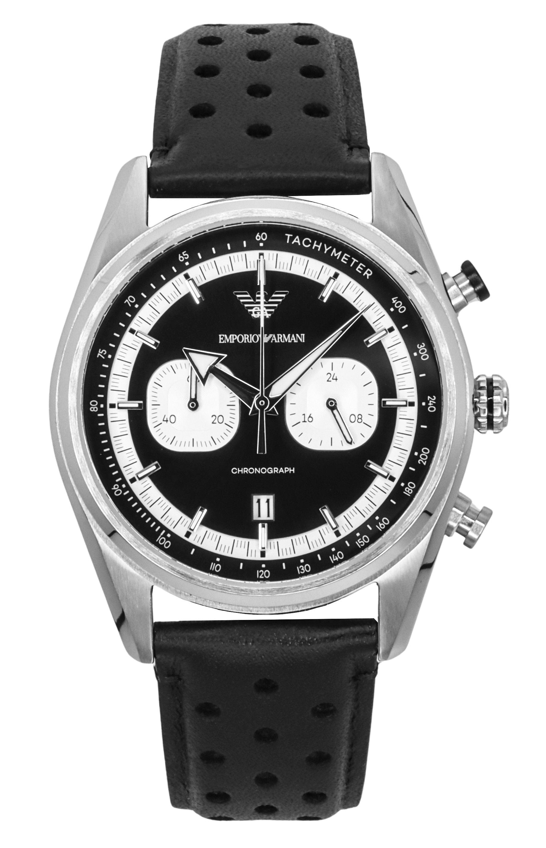 Emporio Armani Chronograph Leather Strap Black Dial Quartz AR11635 Men's Watch - Prestige Stones