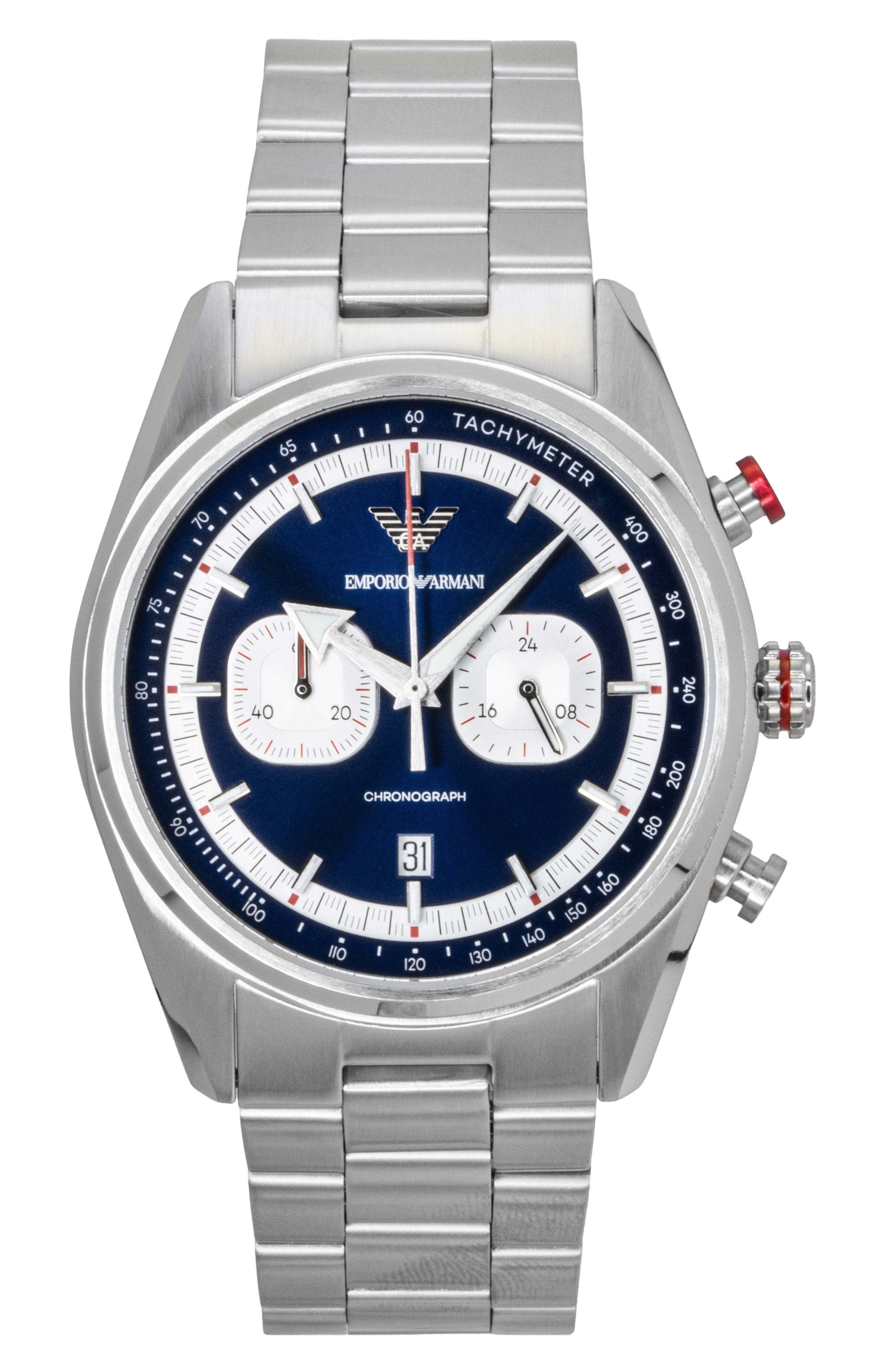 Emporio Armani Racer Chronograph Stainless Steel Blue Dial Quartz AR11676 Men's Watch - Prestige Stones