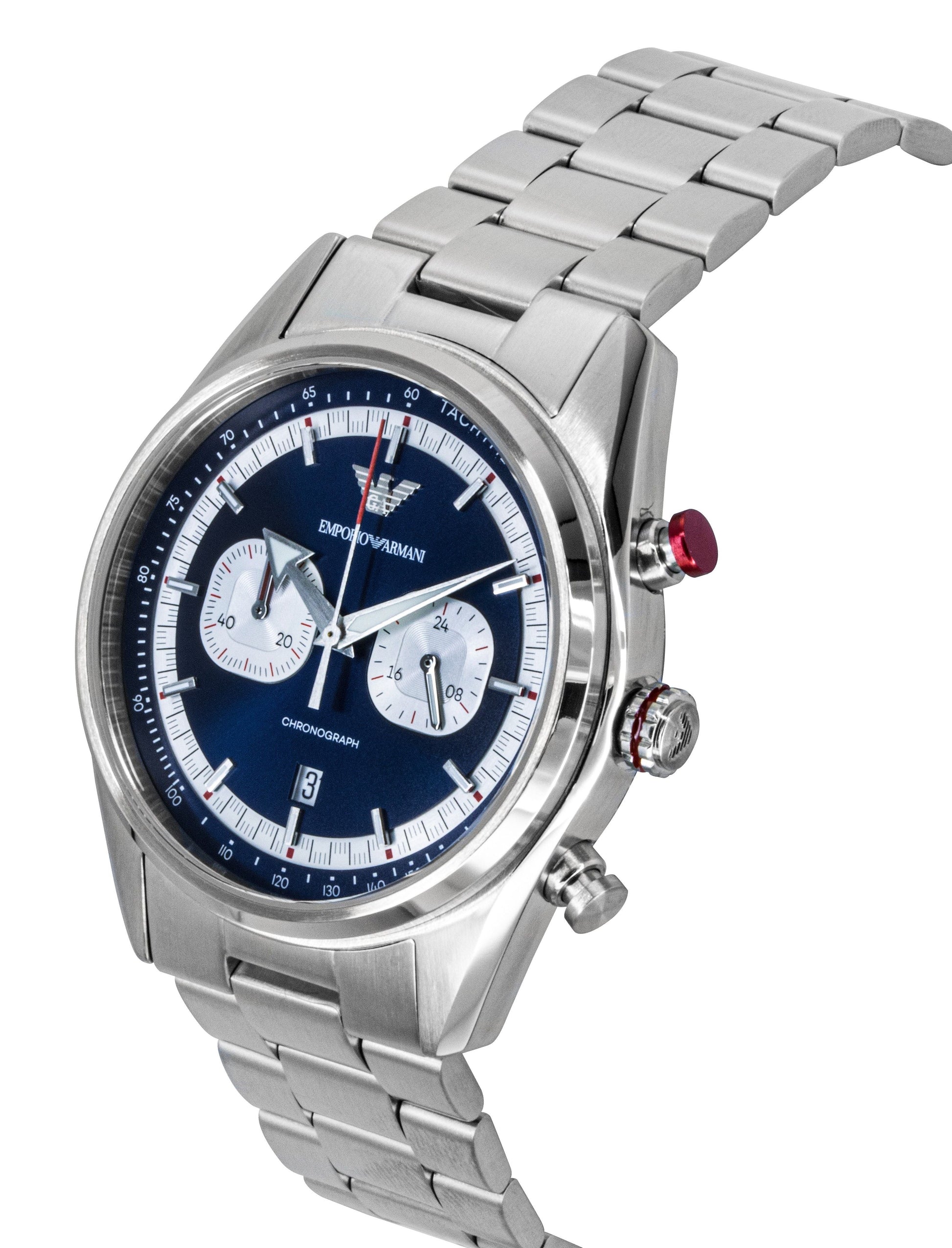 Emporio Armani Racer Chronograph Stainless Steel Blue Dial Quartz AR11676 Men's Watch - Prestige Stones