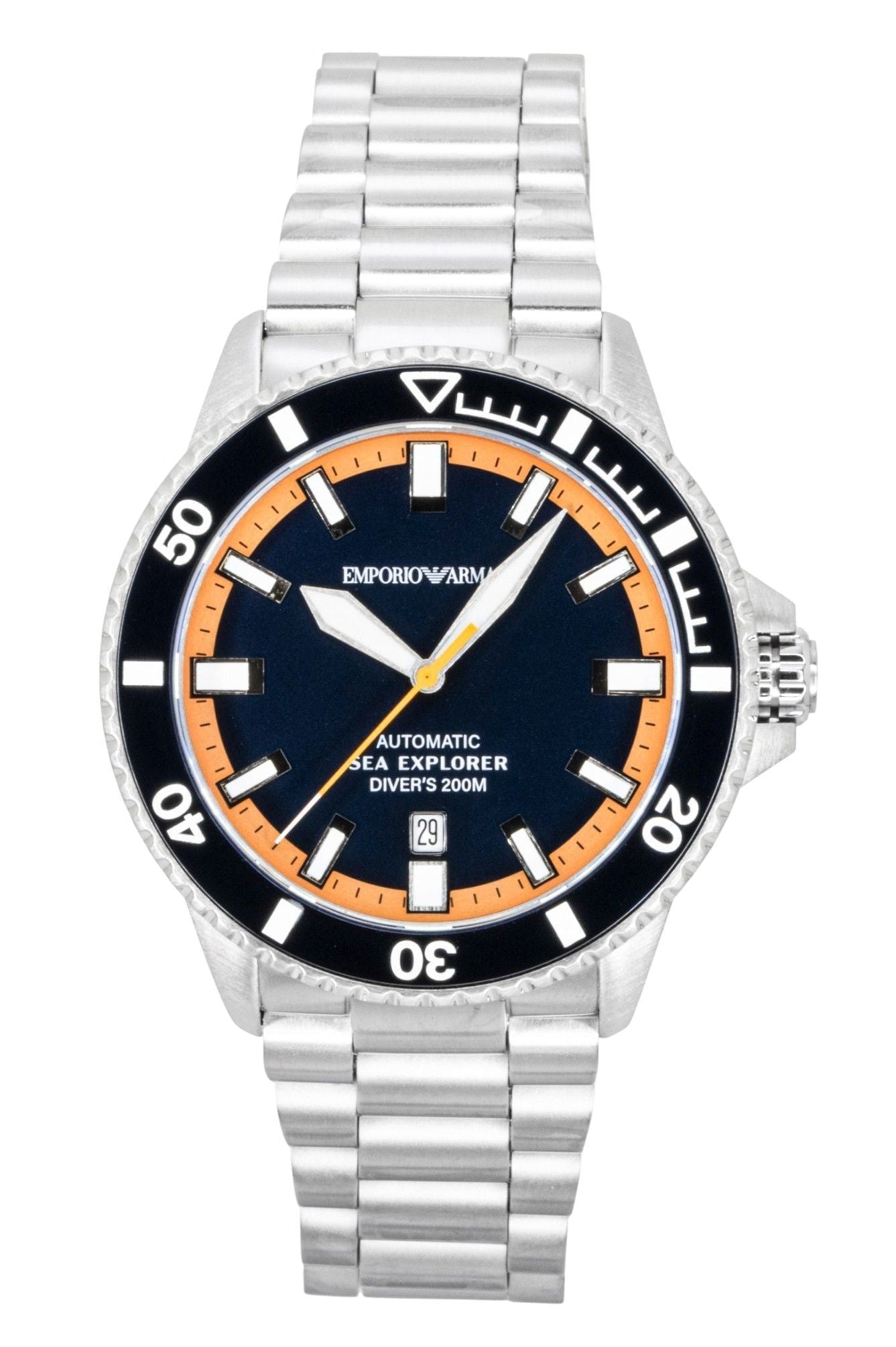 Emporio Armani Sea Explorer Stainless Steel Blue Dial Diver's Automatic AR60090 200M Men's Watch - Prestige Stones