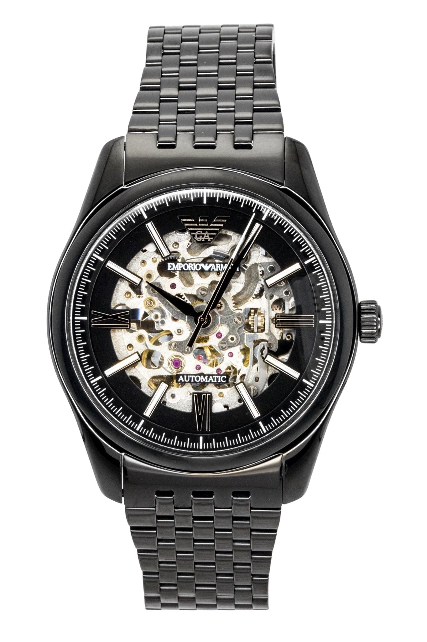 Emporio Armani Stainless Steel Black Skeleton Dial Automatic AR60093 Men's Watch - Prestige Stones