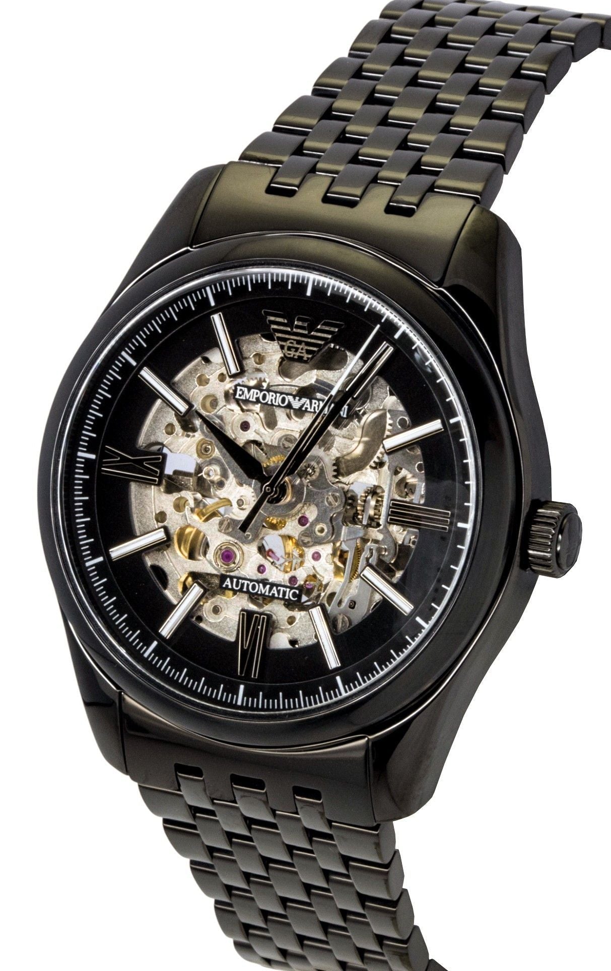 Emporio Armani Stainless Steel Black Skeleton Dial Automatic AR60093 Men's Watch - Prestige Stones