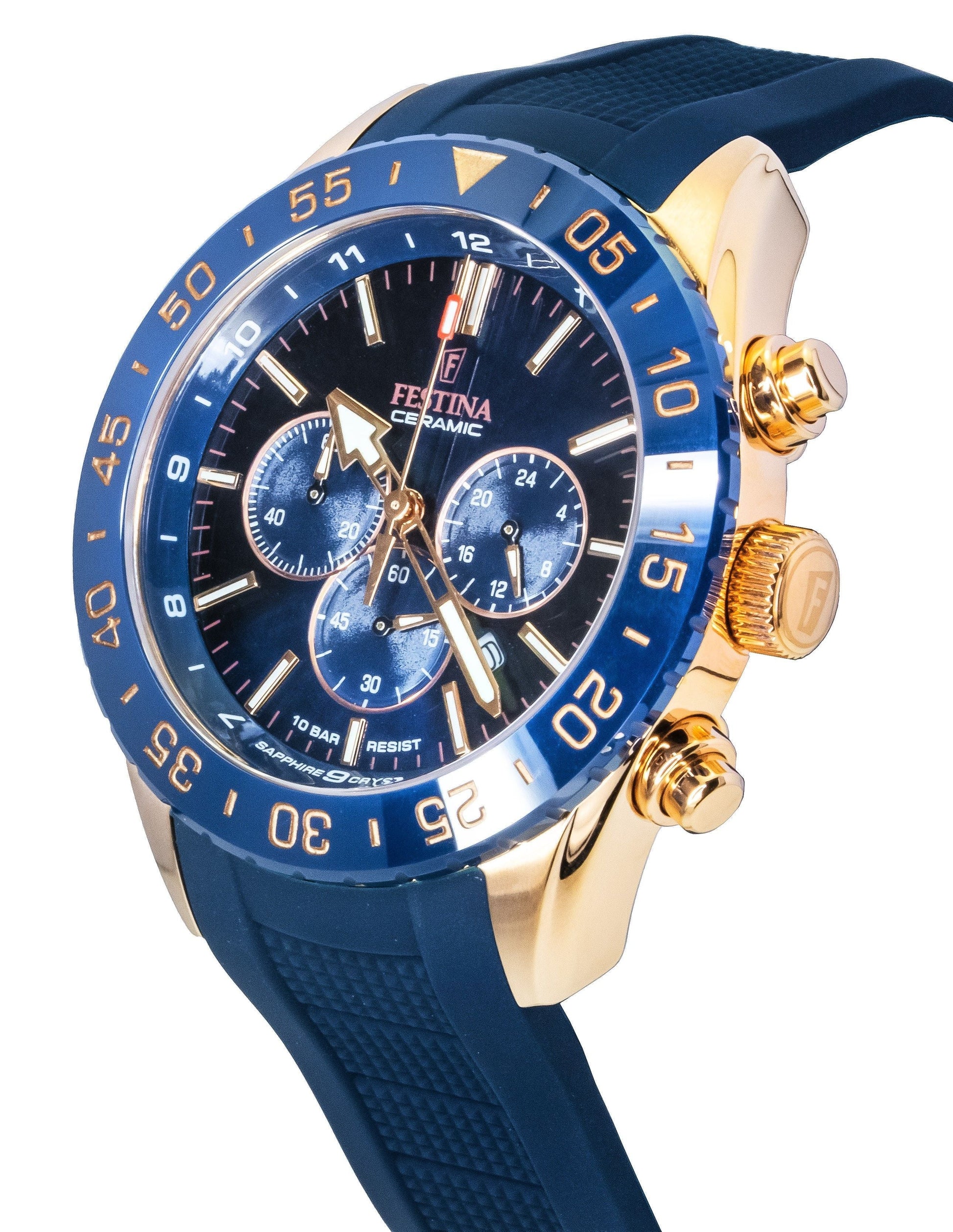 Festina Ceramic Chronograph Rubber Strap Blue Dial Quartz F20516 - 1 100M Men's Watch - Prestige Stones