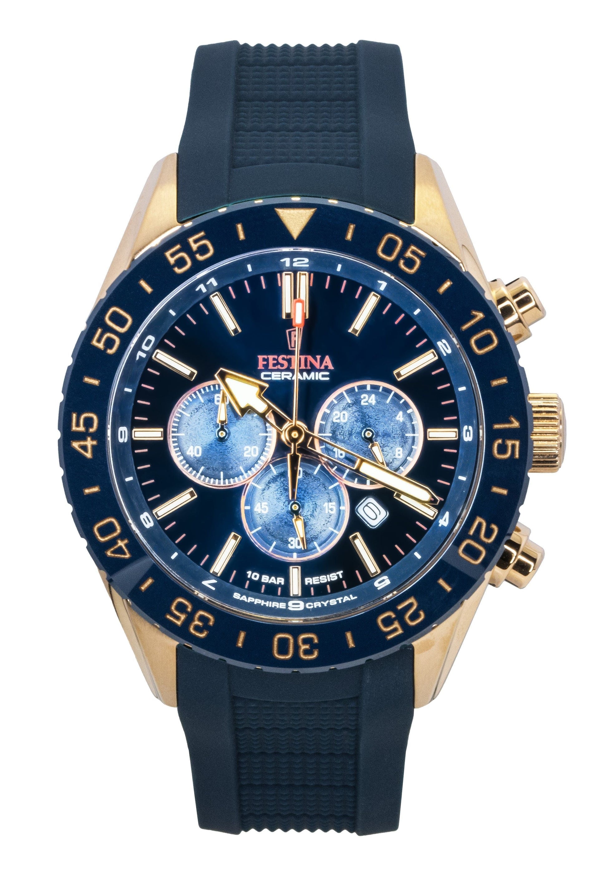 Festina Ceramic Chronograph Rubber Strap Blue Dial Quartz F20516 - 1 100M Men's Watch - Prestige Stones