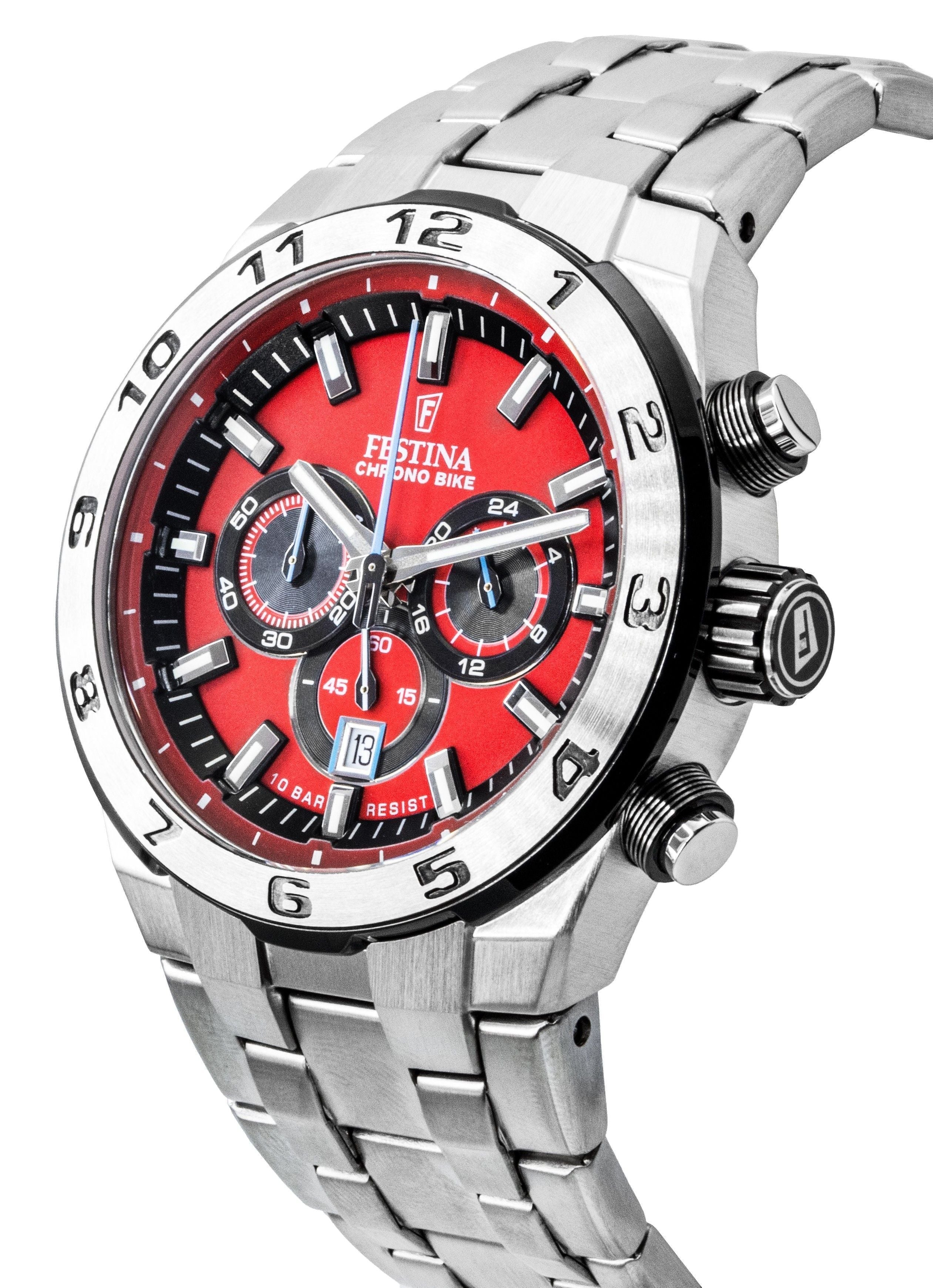 Festina Chrono Bike Chronograph Stainless Steel Red Dial Quartz F20670 - 5 100M Men's Watch - Prestige Stones