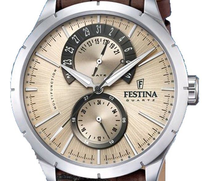 Festina Retro Leather Strap Multifunction Beige Dial Quartz F16573 - 9 Men's Watch - Prestige Stones
