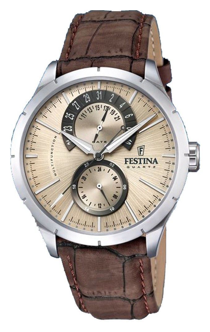 Festina Retro Leather Strap Multifunction Beige Dial Quartz F16573 - 9 Men's Watch - Prestige Stones