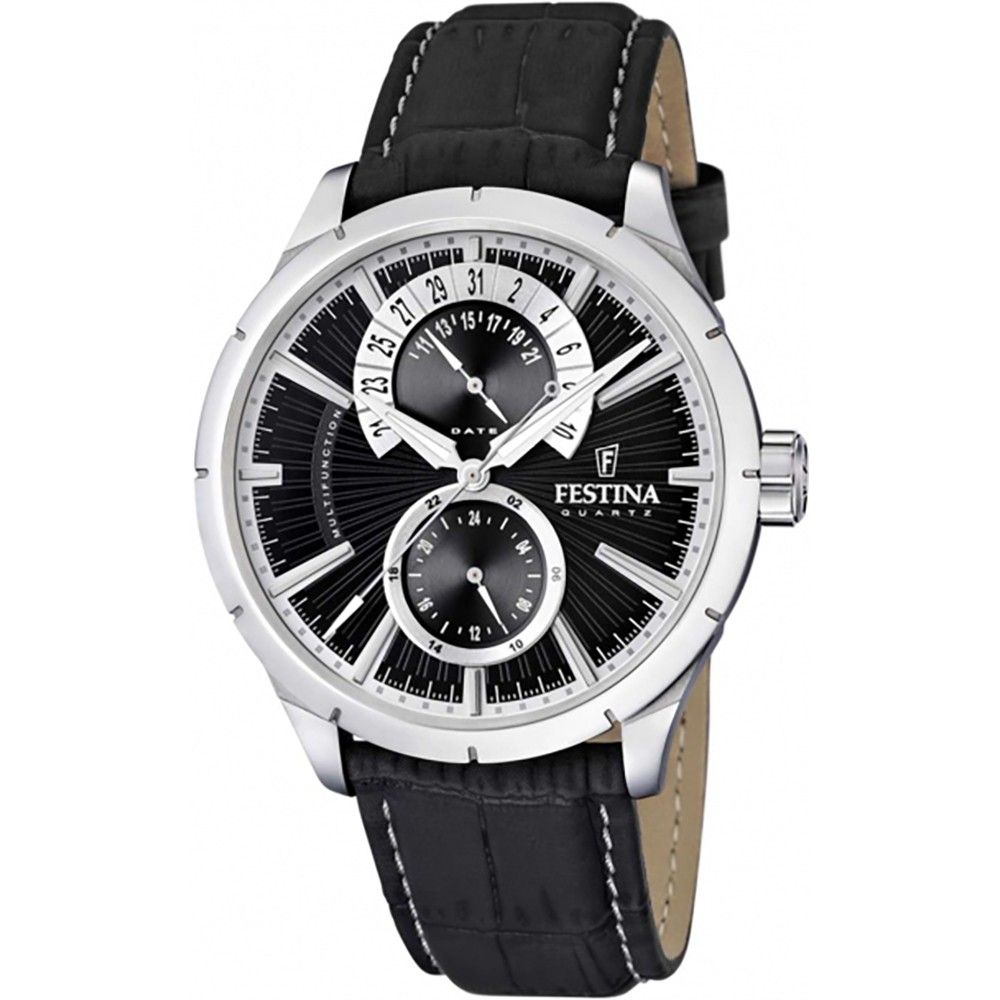 Festina Retro Leather Strap Multifunction Black Dial Quartz F16573 - 3 Men's Watch - Prestige Stones