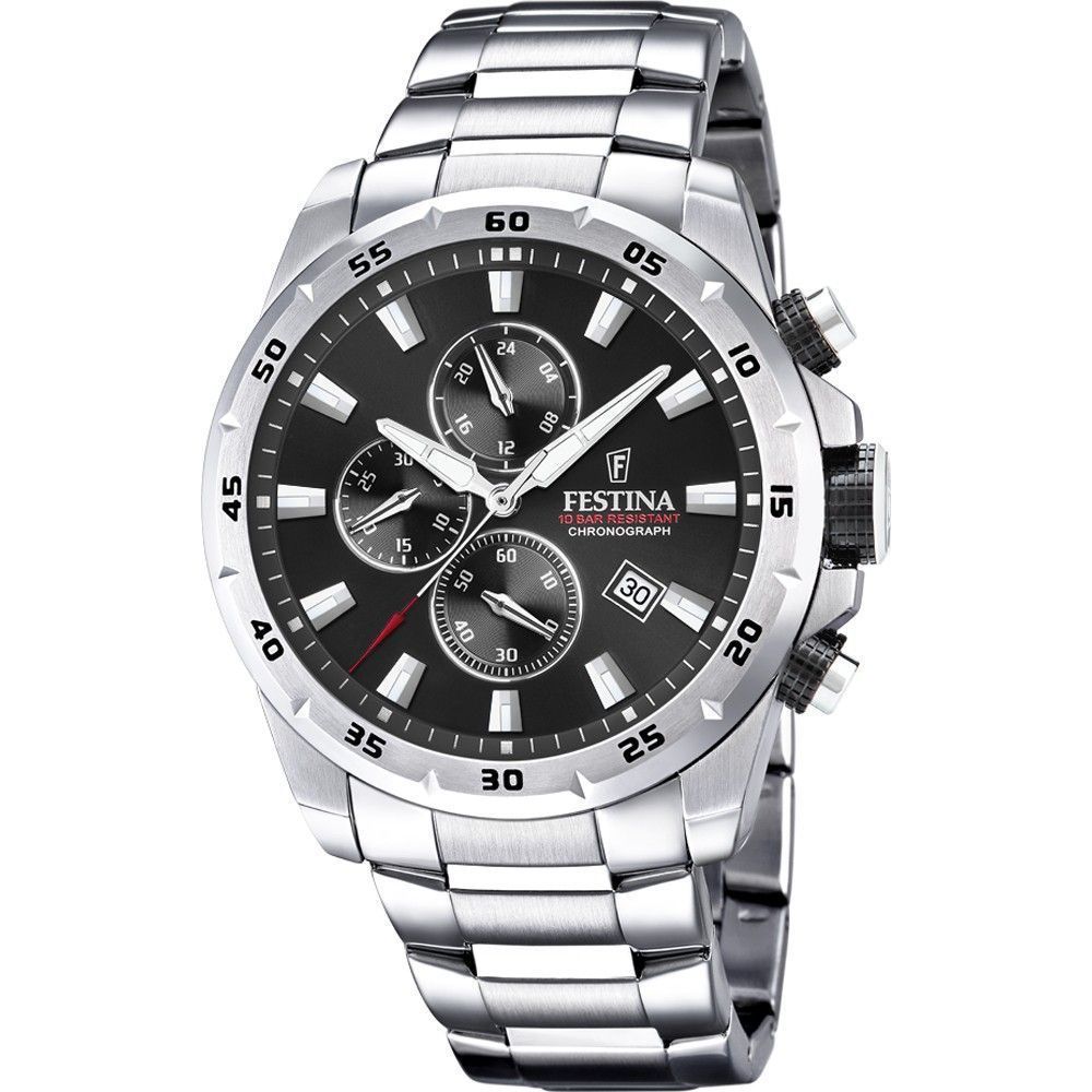 Festina Sport Chronograph Stainless Steel Black Dial Quartz F20463 - 4 100M Men's Watch - Prestige Stones
