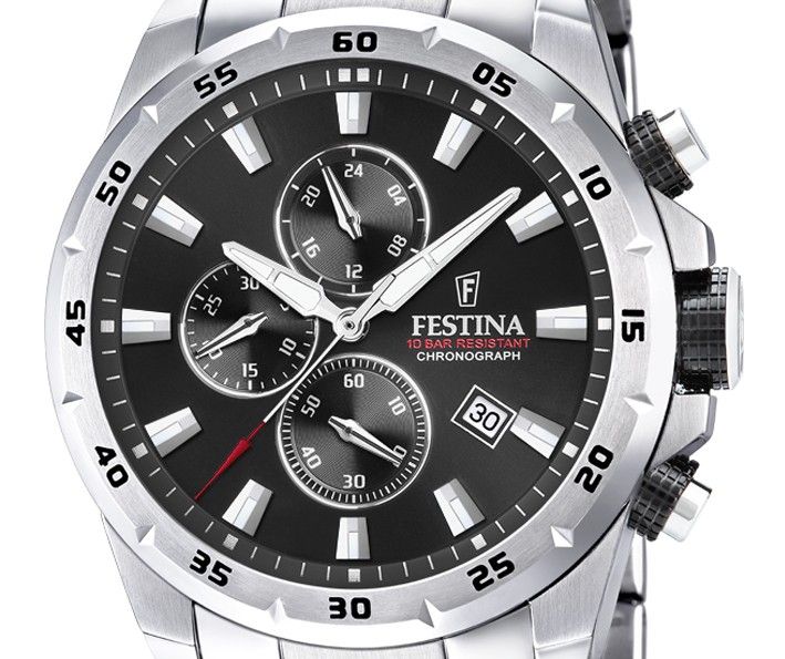 Festina Sport Chronograph Stainless Steel Black Dial Quartz F20463 - 4 100M Men's Watch - Prestige Stones