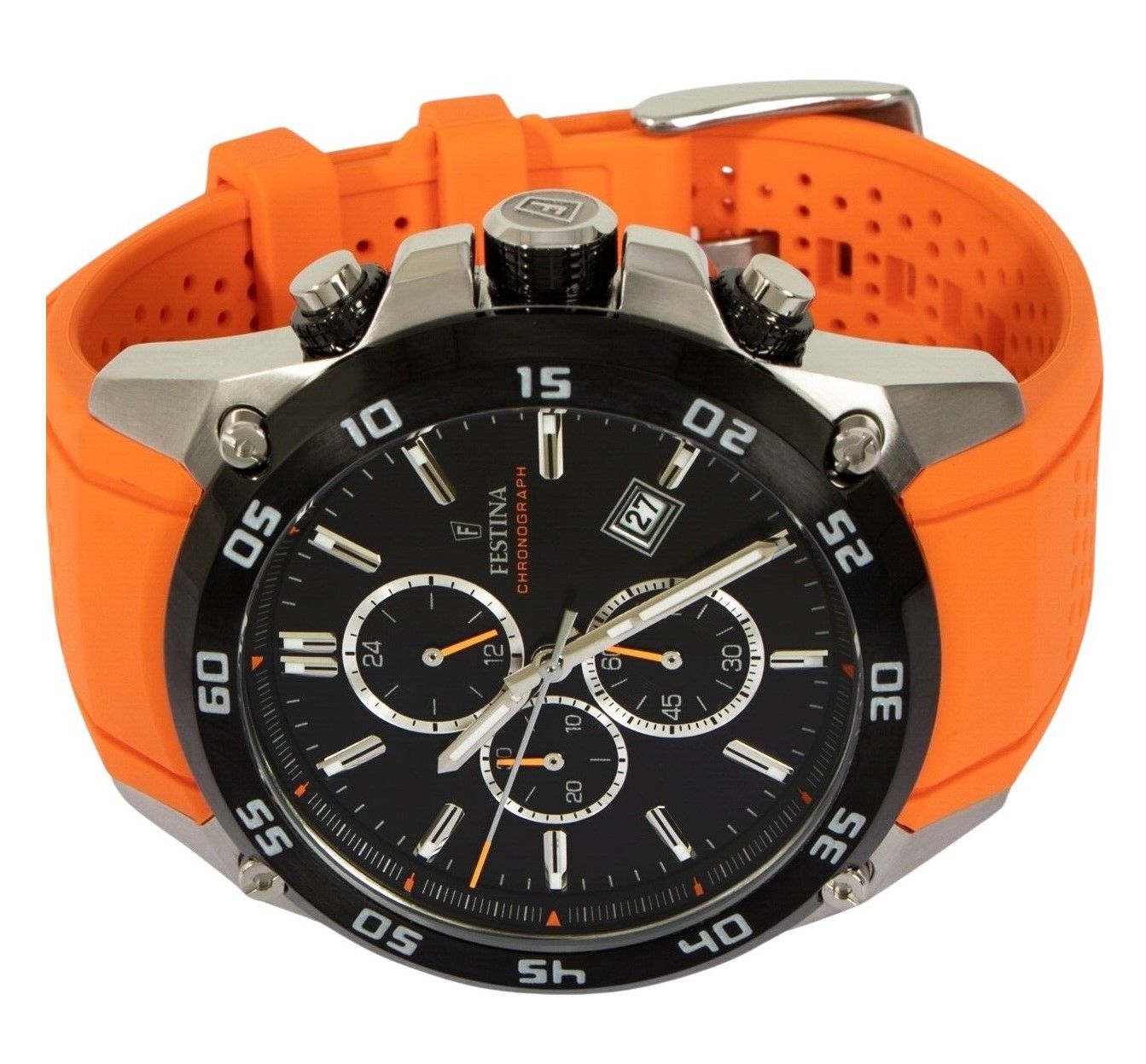 Festina The Originals Chronograph Orange Rubber Strap Black Dial Quartz F20330 - 4 100M Men's Watch - Prestige Stones
