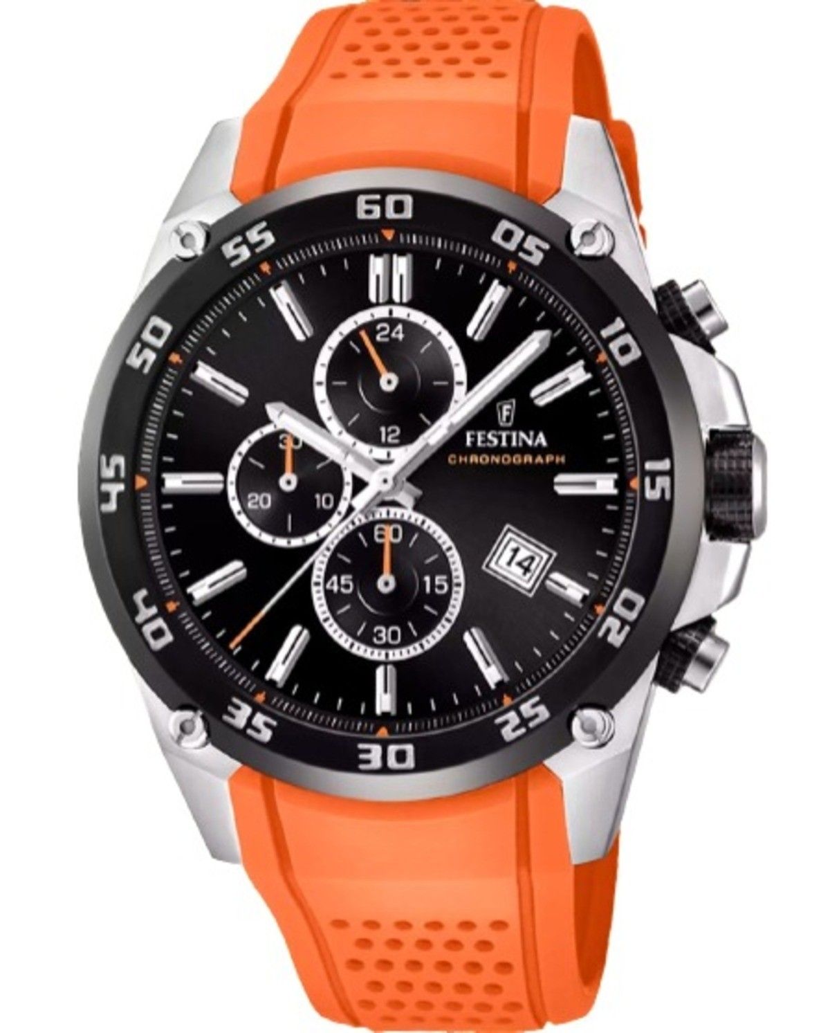 Festina The Originals Chronograph Orange Rubber Strap Black Dial Quartz F20330 - 4 100M Men's Watch - Prestige Stones