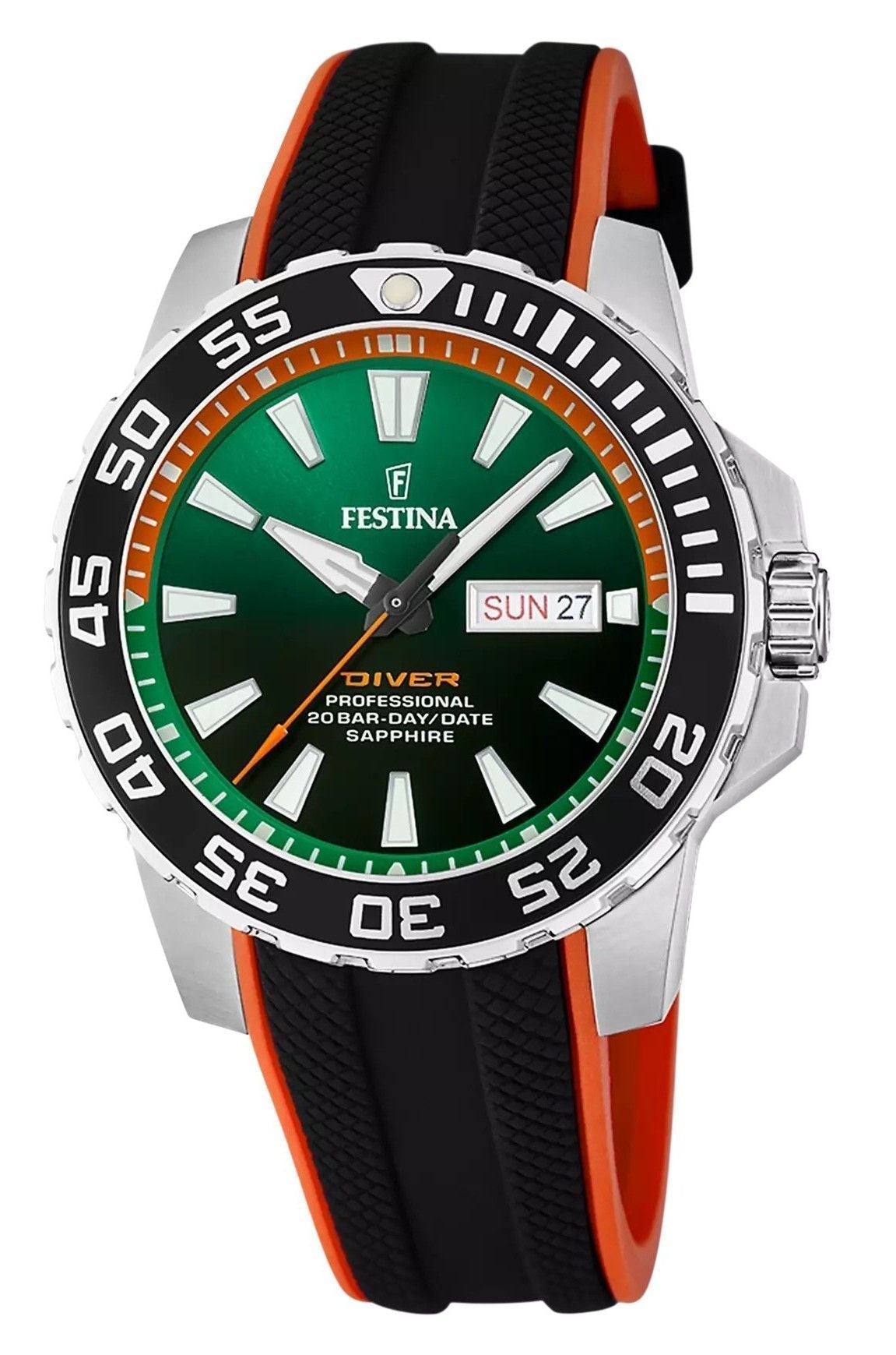 Festina The Originals Rubber Strap Green Dial Quartz Diver's F20662 - 2 200M Men's Watch - Prestige Stones