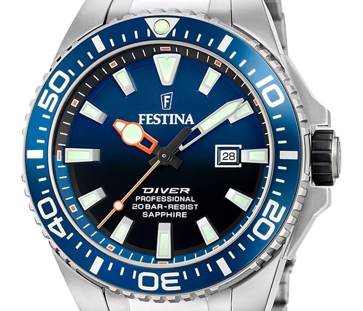 Festina The Originals Stainless Steel Blue Dial Quartz Diver's F20663 - 1 200M Men's Watch - Prestige Stones