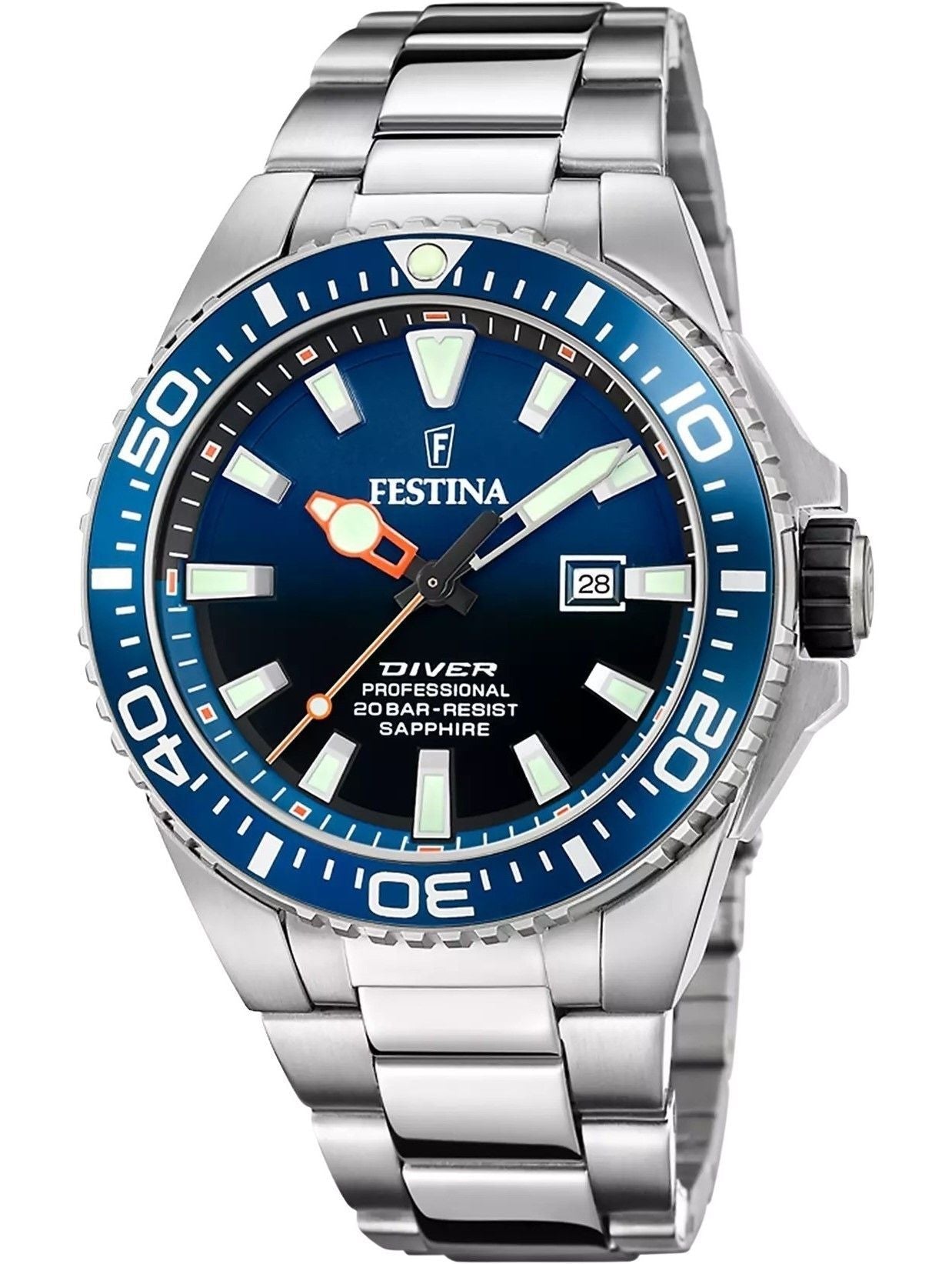Festina The Originals Stainless Steel Blue Dial Quartz Diver's F20663 - 1 200M Men's Watch - Prestige Stones