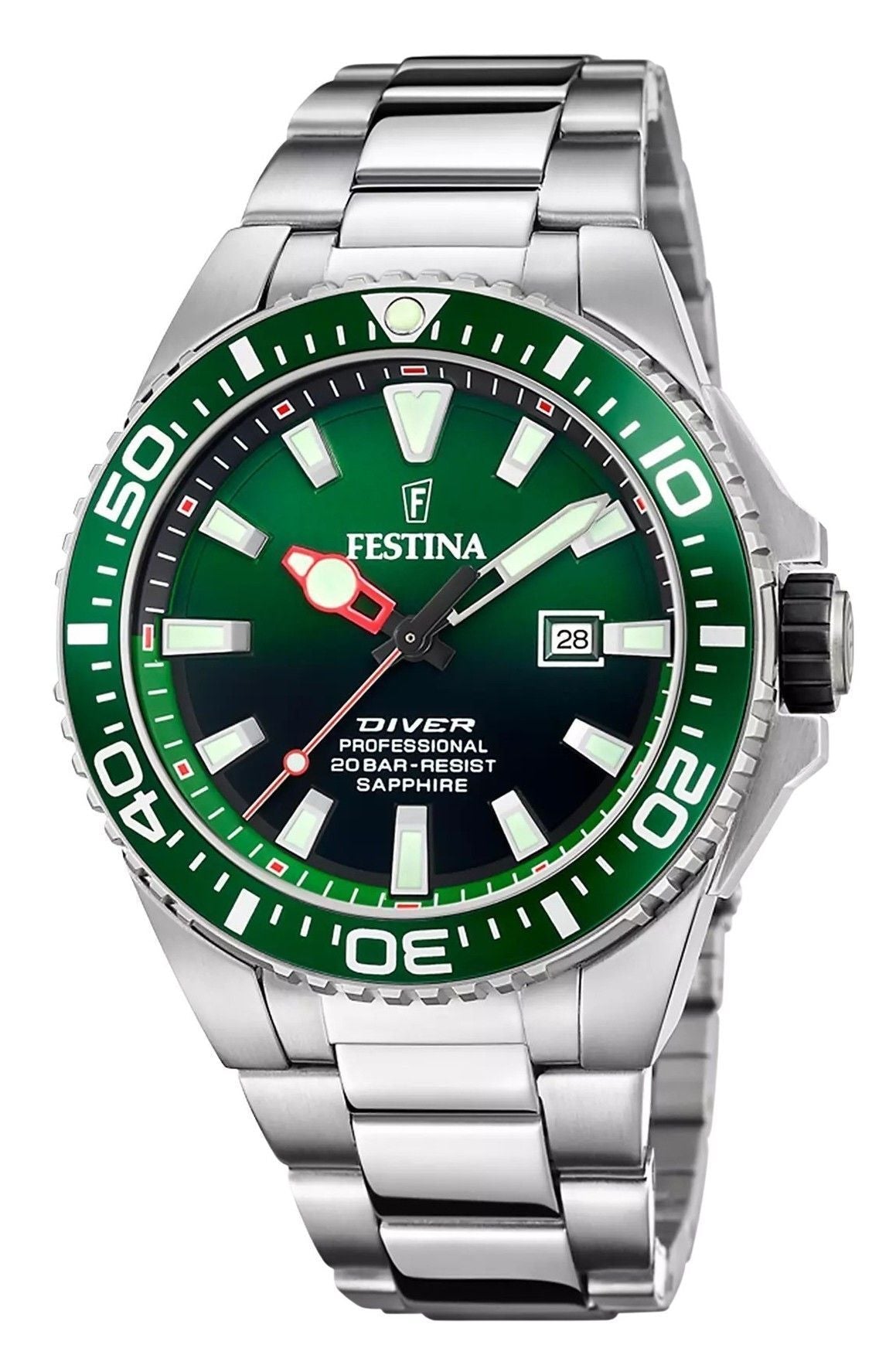 Festina The Originals Stainless Steel Green Dial Quartz Diver's F20663 - 2 200M Men's Watch - Prestige Stones