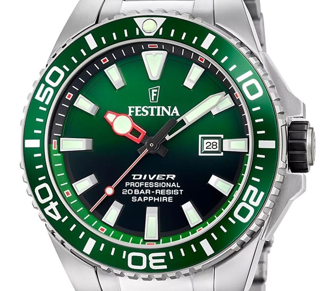 Festina The Originals Stainless Steel Green Dial Quartz Diver's F20663 - 2 200M Men's Watch - Prestige Stones