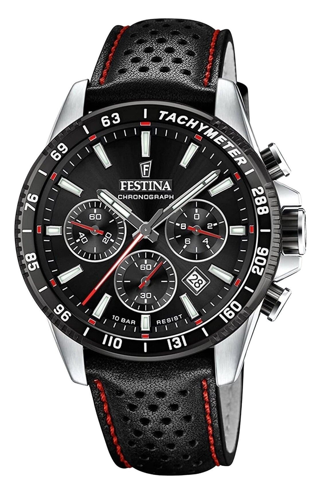 Festina Timeless Chronograph Leather Strap Black Dial Quartz F20561 - 4 100M Men's Watch - Prestige Stones