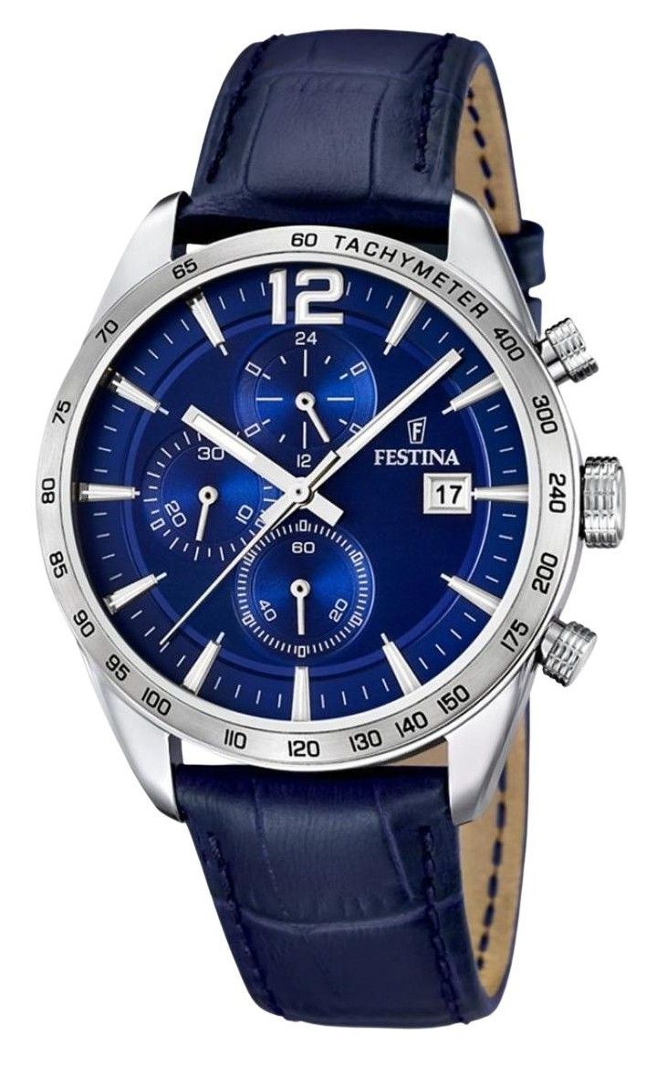 Festina Timeless Chronograph Leather Strap Blue Dial Quartz F16760 - 3 Men's Watch - Prestige Stones