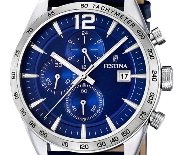 Festina Timeless Chronograph Leather Strap Blue Dial Quartz F16760 - 3 Men's Watch - Prestige Stones