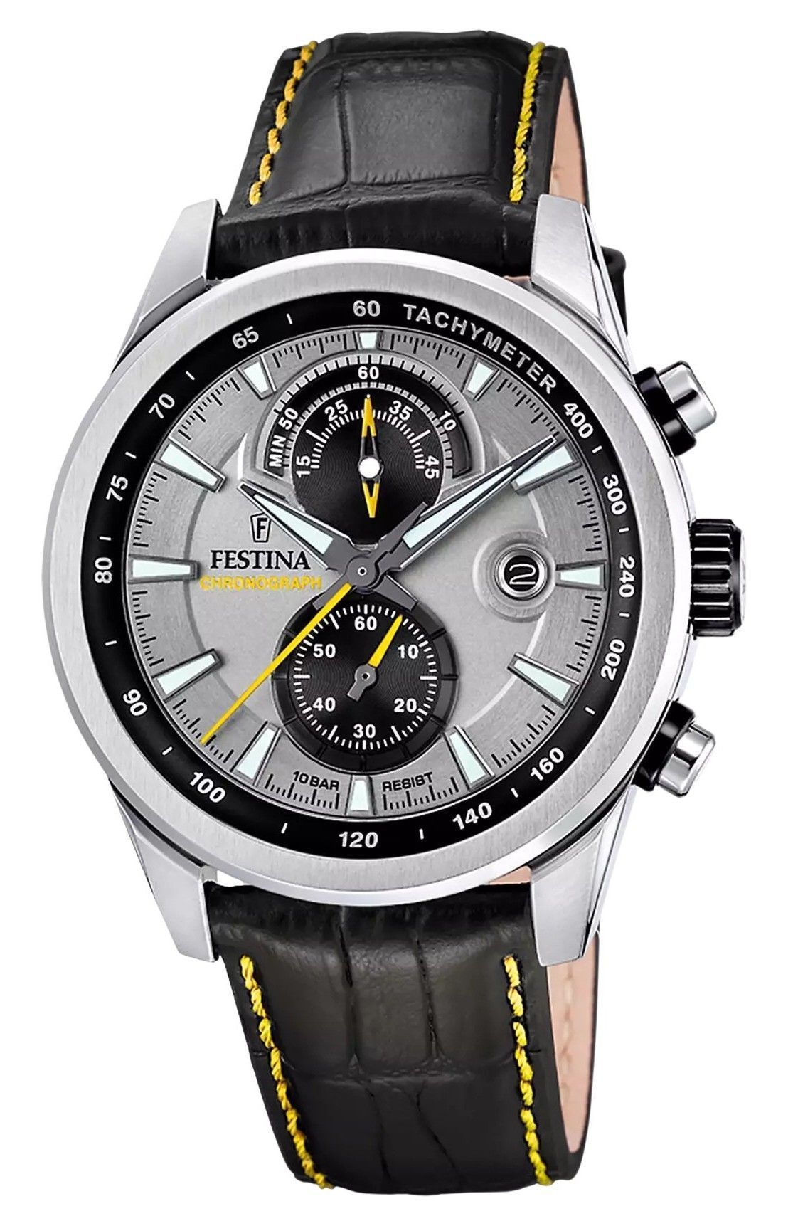 Festina Timeless Chronograph Leather Strap Grey Dial Quartz F20695 - 4 100M Men's Watch - Prestige Stones