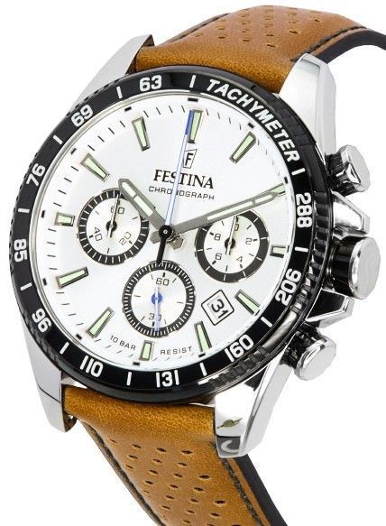 Festina Timeless Chronograph Leather Strap White Dial F20561 - 1 F205611 100M Men's Watch - Prestige Stones
