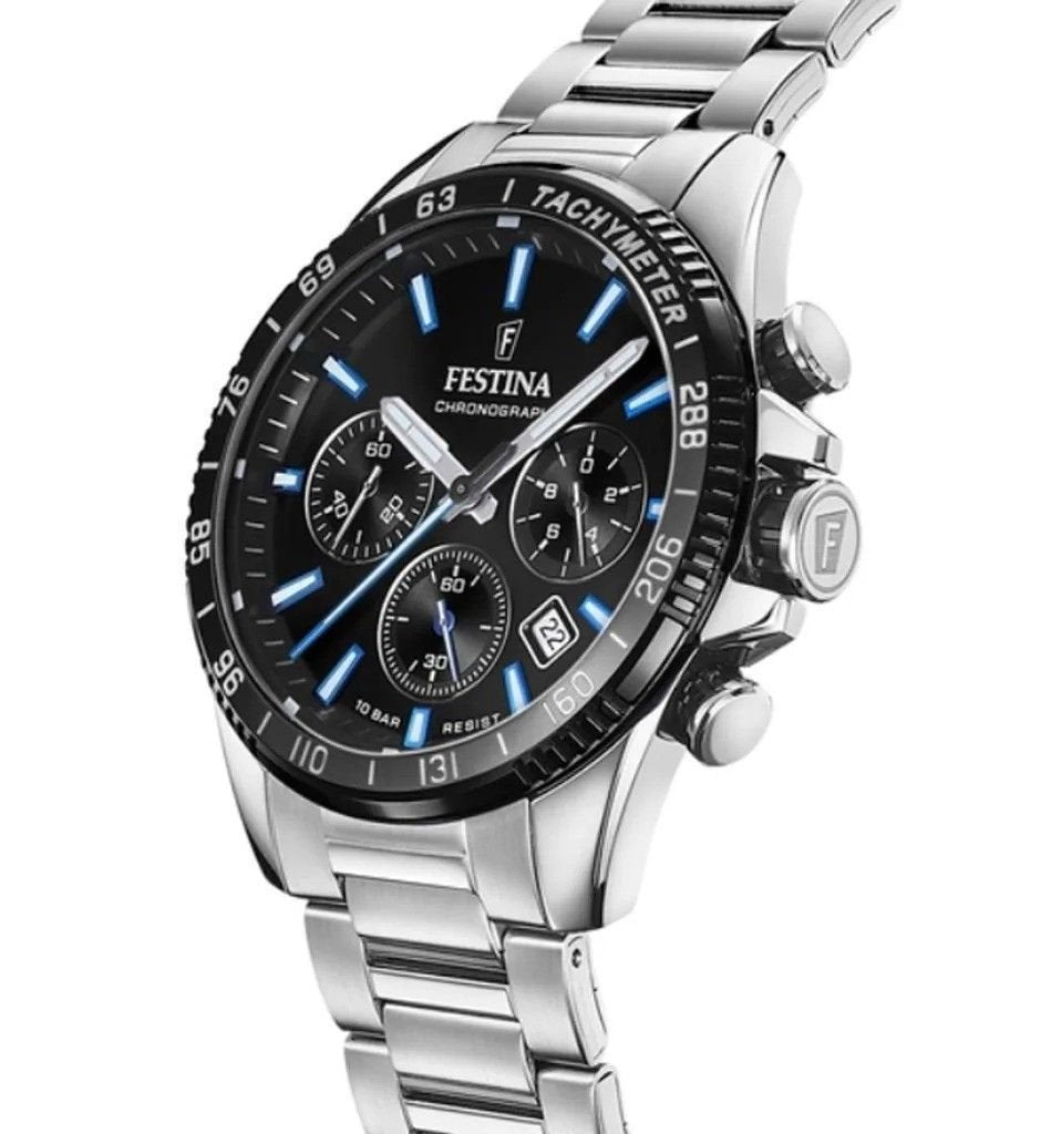 Festina Timeless Chronograph Stainless Steel Black Dial Quartz F20560 - 5 100M Men's Watch - Prestige Stones