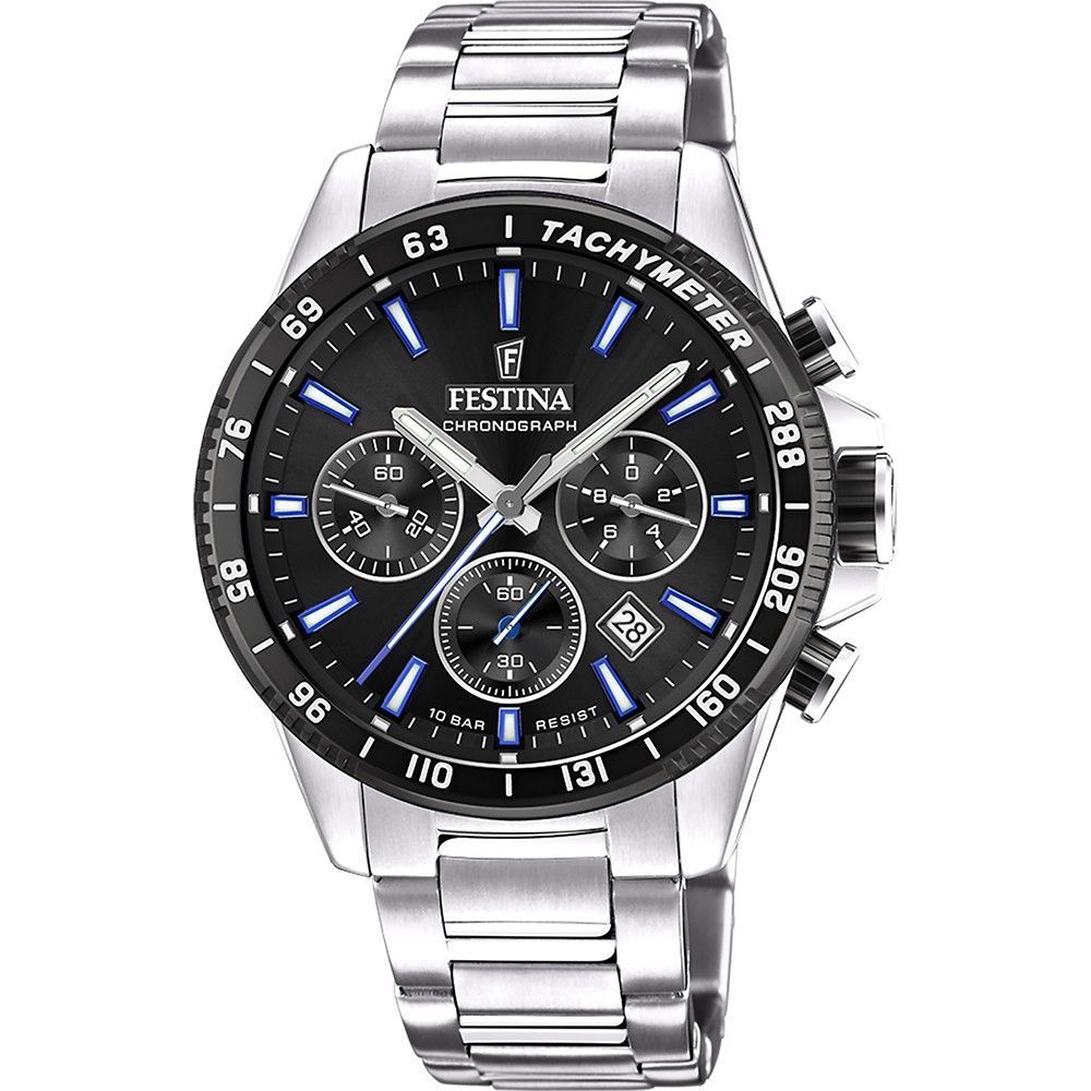 Festina Timeless Chronograph Stainless Steel Black Dial Quartz F20560 - 5 100M Men's Watch - Prestige Stones