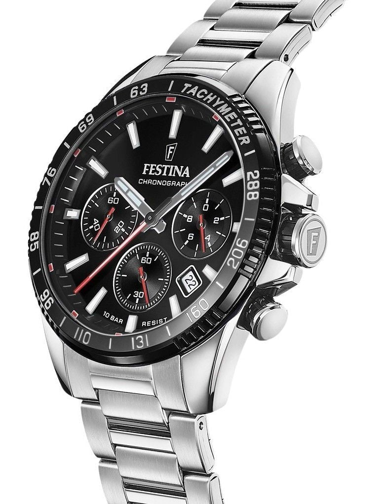 Festina Timeless Chronograph Stainless Steel Black Dial Quartz F20560 - 6 100M Men's Watch - Prestige Stones