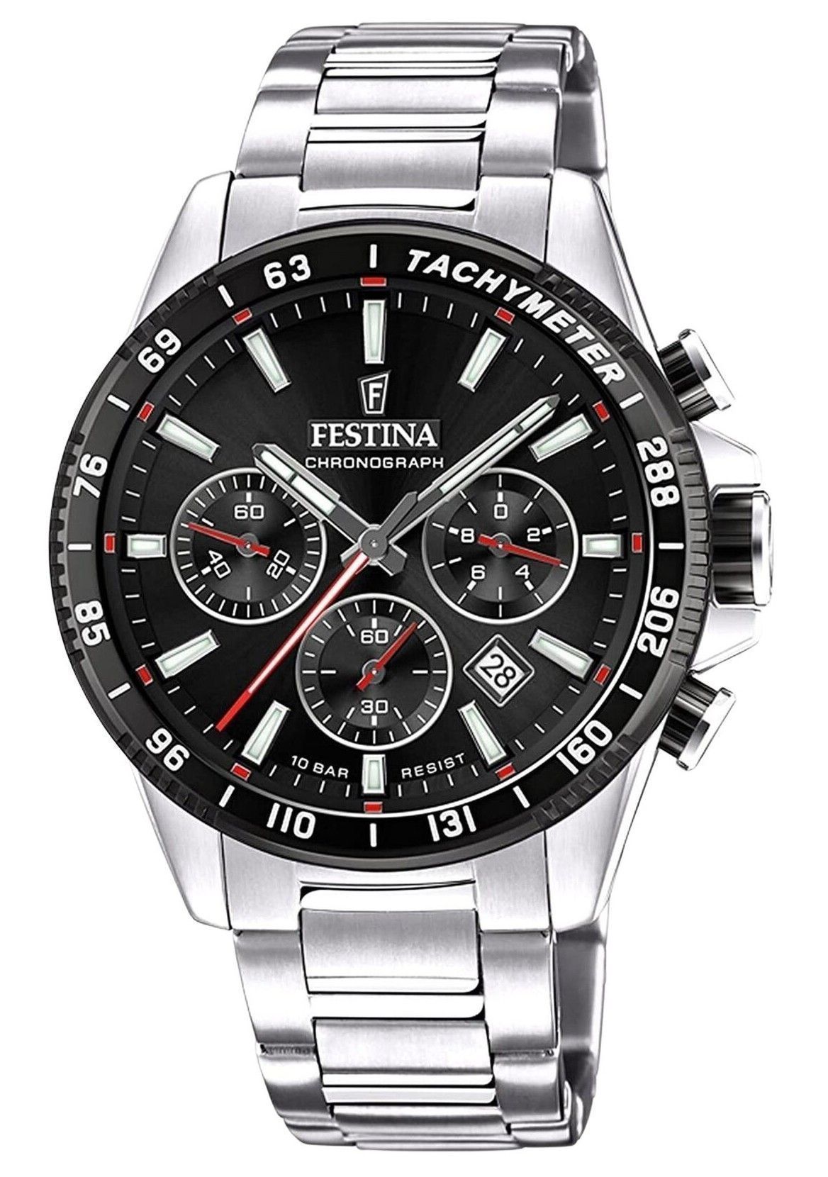 Festina Timeless Chronograph Stainless Steel Black Dial Quartz F20560 - 6 100M Men's Watch - Prestige Stones