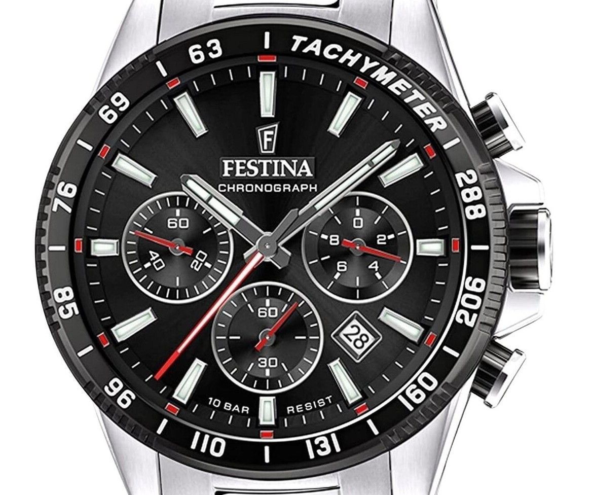 Festina Timeless Chronograph Stainless Steel Black Dial Quartz F20560 - 6 100M Men's Watch - Prestige Stones