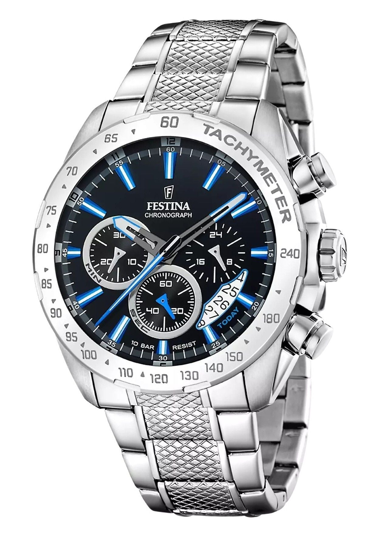Festina Timeless Chronograph Stainless Steel Black Dial Quartz F20668 - 6 100M Men's Watch - Prestige Stones