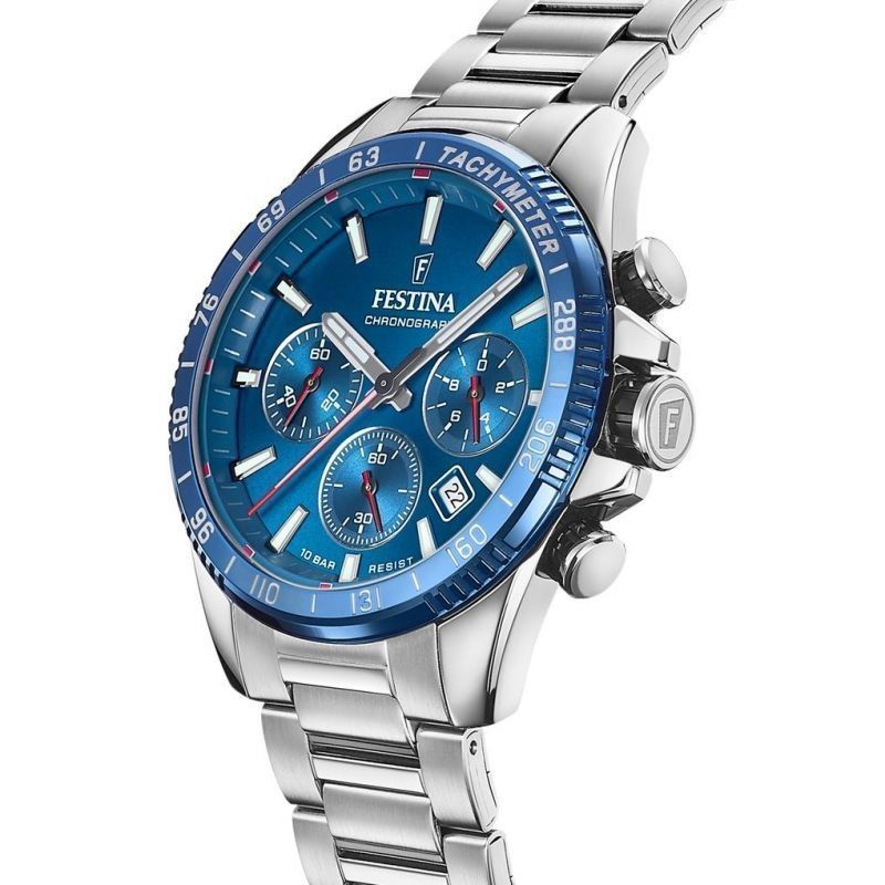 Festina Timeless Chronograph Stainless Steel Blue Dial Quartz F20560 - 3 100M Men's Watch - Prestige Stones