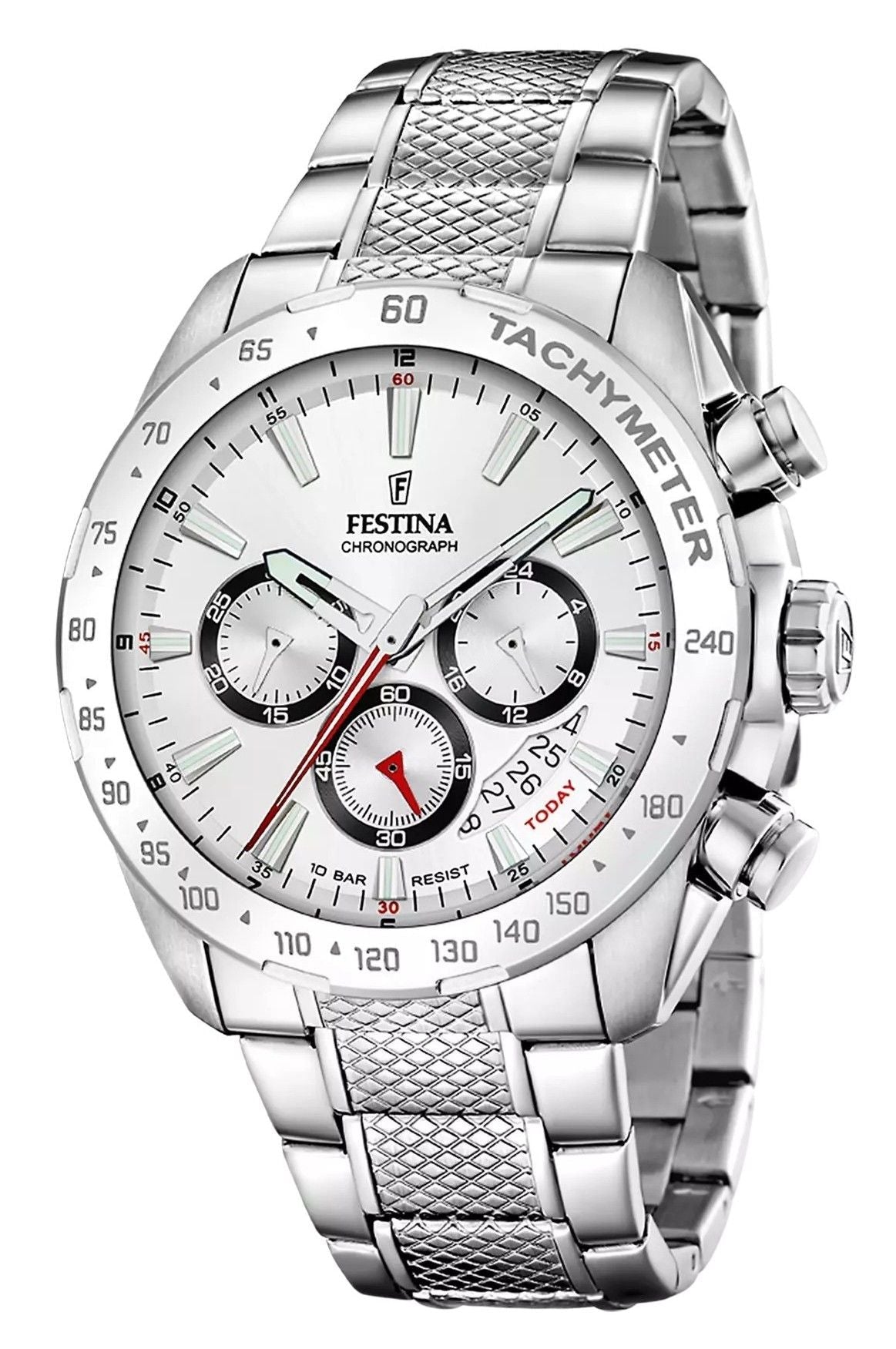 Festina Timeless Chronograph Stainless Steel White Dial Quartz F20668 - 1 100M Men's Watch - Prestige Stones