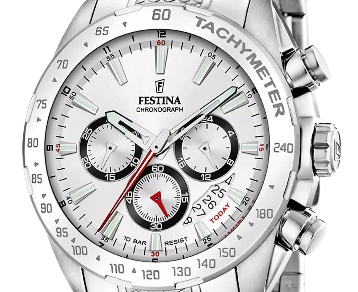 Festina Timeless Chronograph Stainless Steel White Dial Quartz F20668 - 1 100M Men's Watch - Prestige Stones