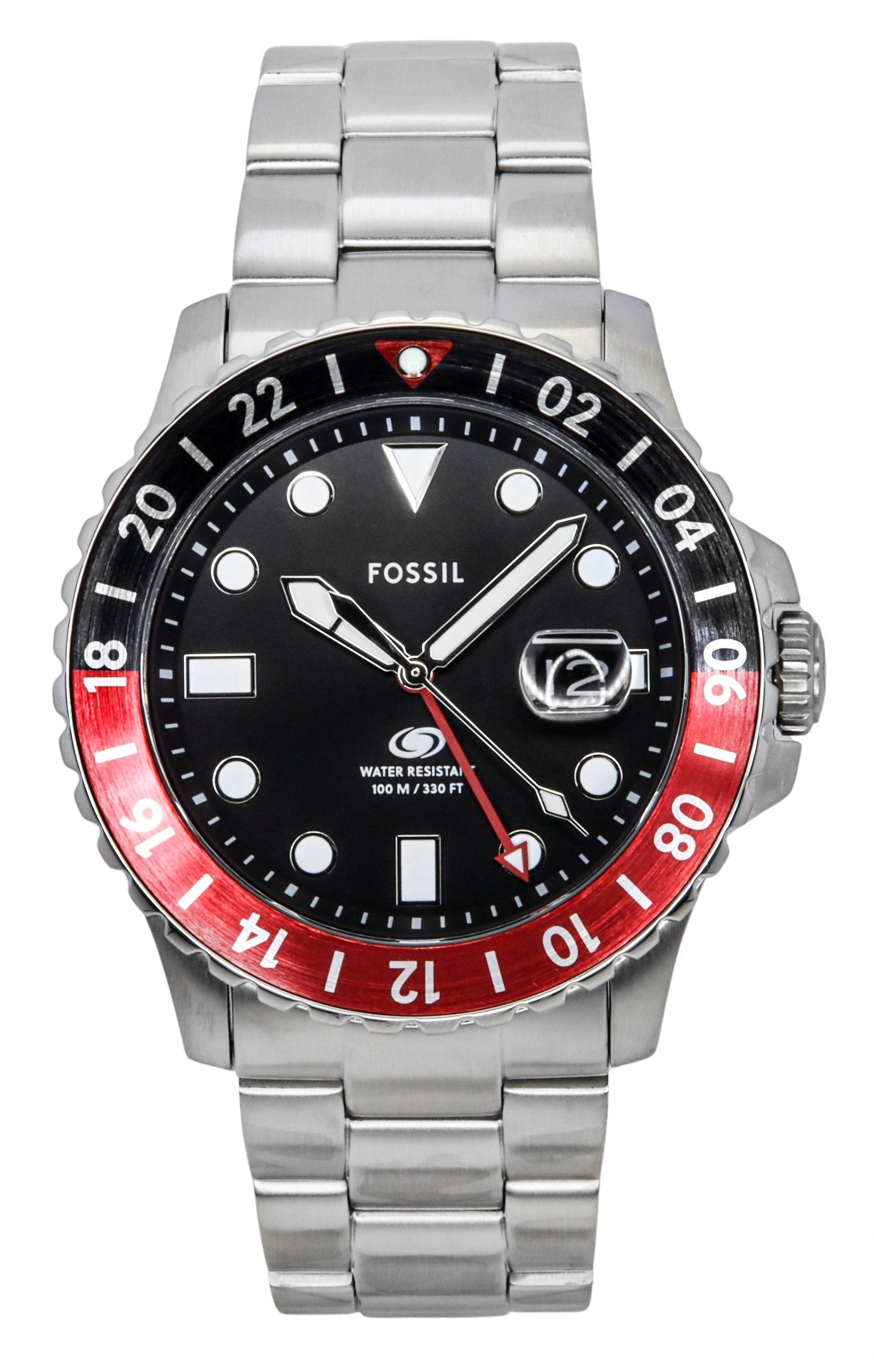 Fossil Blue GMT Stainless Steel Black Dial Quartz FS6092 100M Men's watch - Prestige Stones