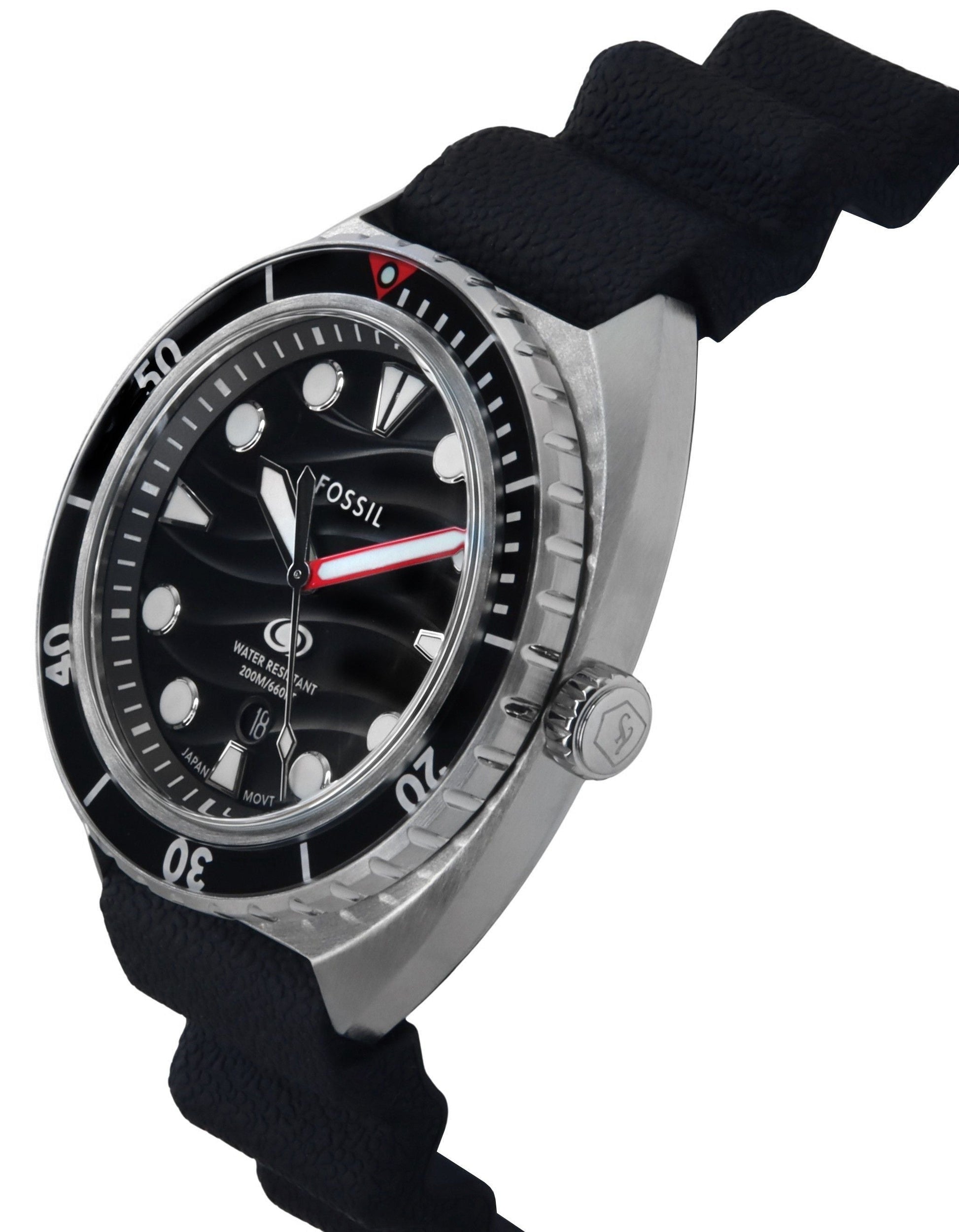 Fossil Breaker Silicone Strap Black Dial Quartz Diver's FS6062 200M Men's Watch - Prestige Stones