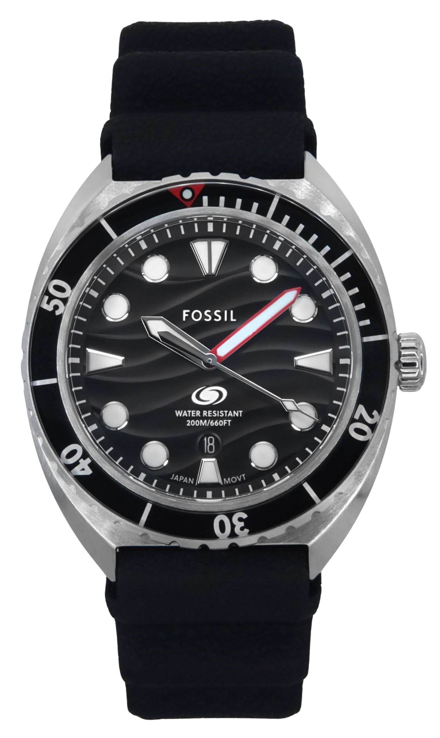 Fossil Breaker Silicone Strap Black Dial Quartz Diver's FS6062 200M Men's Watch - Prestige Stones