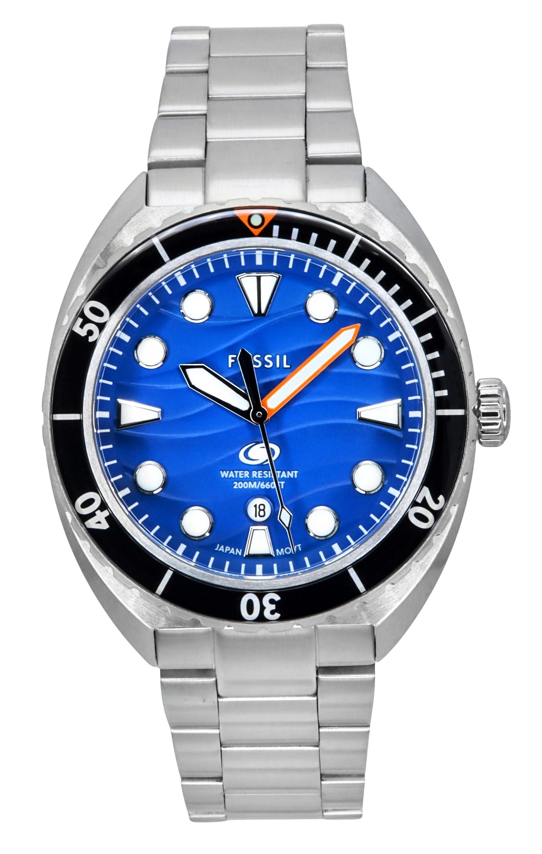 Fossil Breaker Stainless Steel Blue Dial Quartz Diver's FS6064 200M Men's Watch - Prestige Stones
