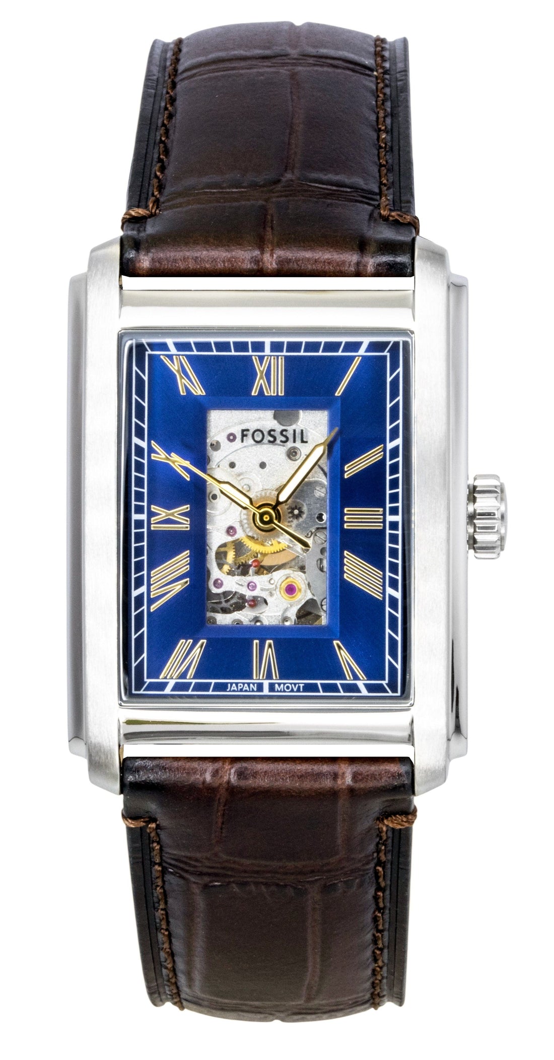 Fossil Carraway Croco Leather Strap Open Heart Blue Dial Automatic ME3273 Men's Watch - Prestige Stones