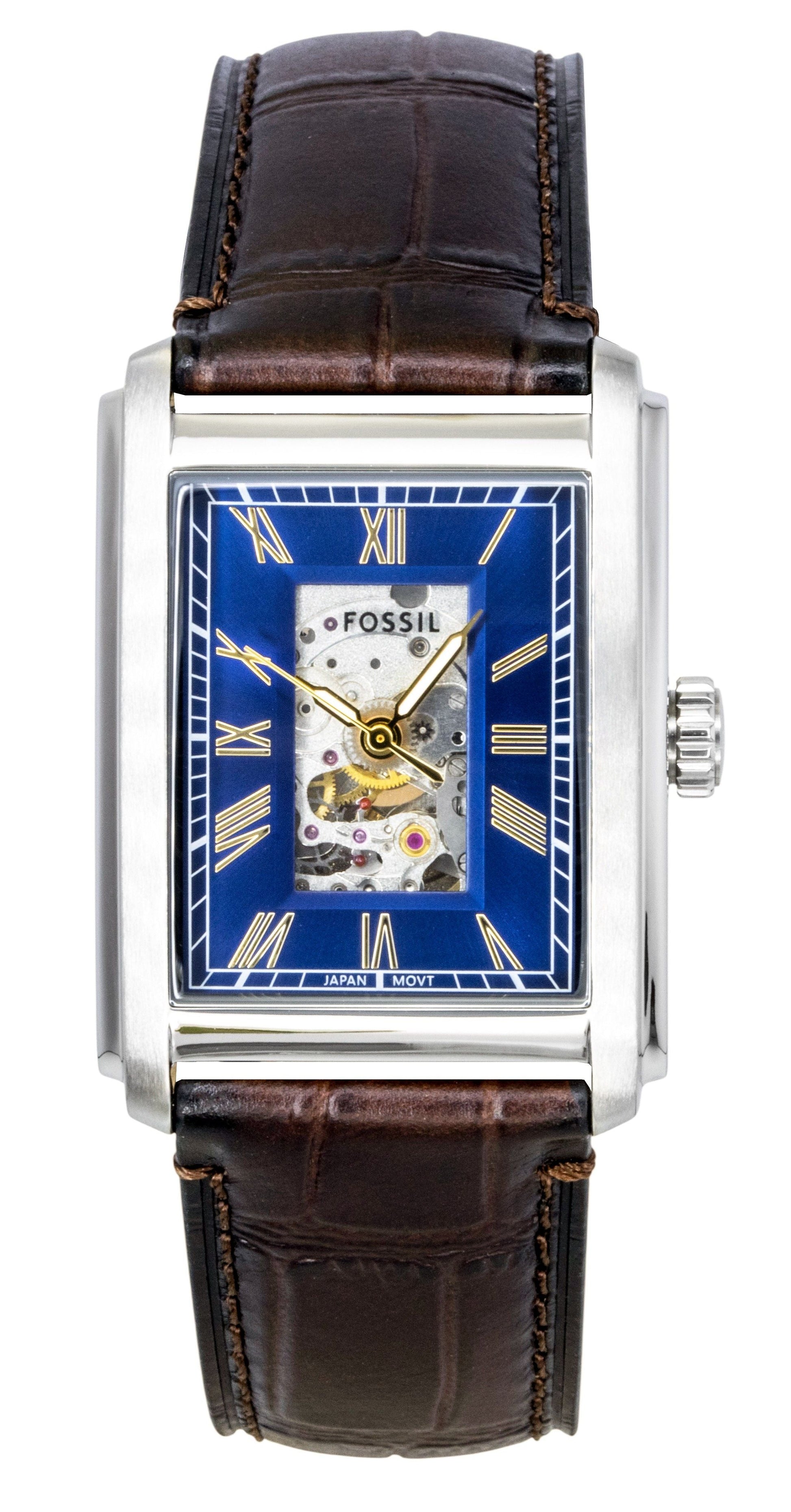 Fossil Carraway Croco Leather Strap Open Heart Blue Dial Automatic ME3273 Men's Watch - Prestige Stones