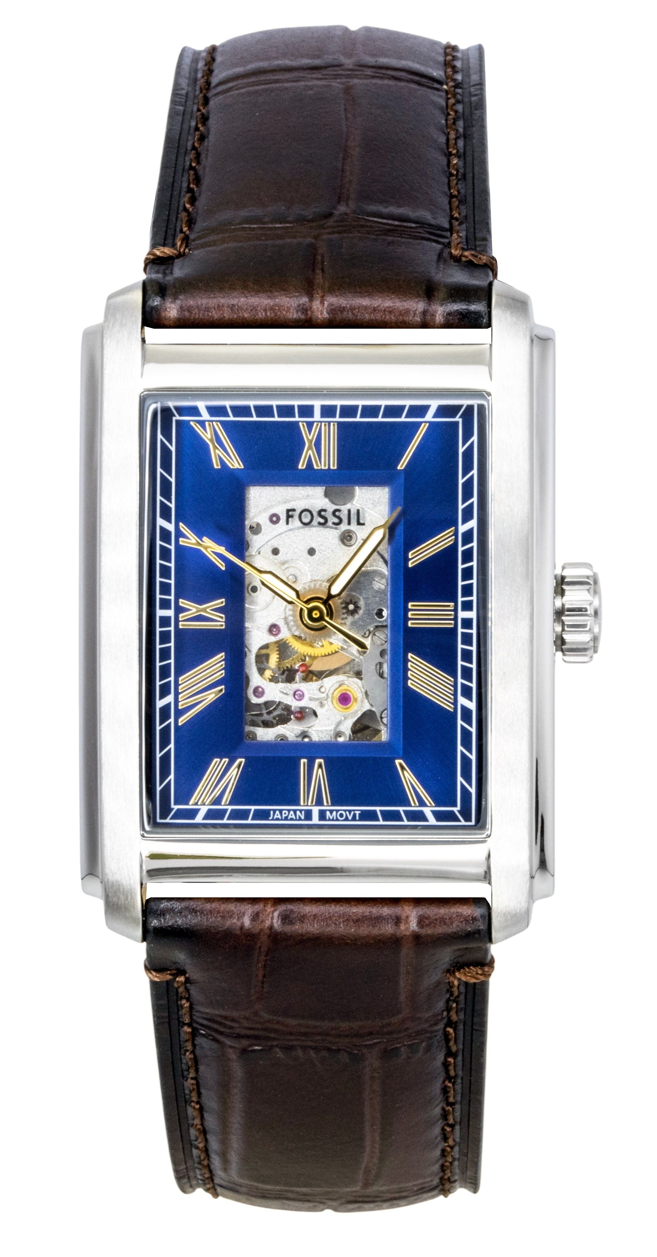 Fossil Carraway Croco Leather Strap Open Heart Blue Dial Automatic ME3273 Men's Watch - Prestige Stones