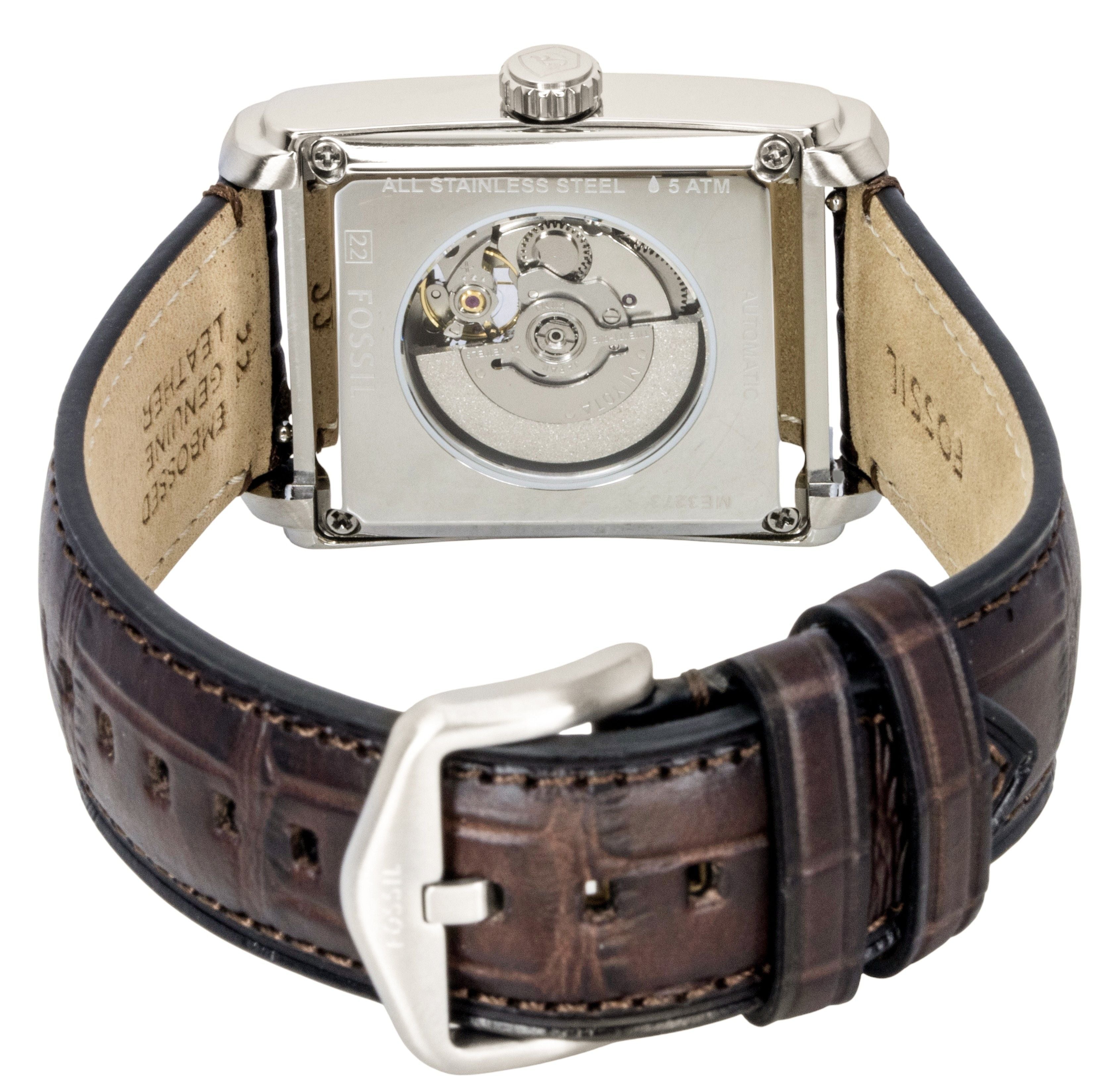 Fossil Carraway Croco Leather Strap Open Heart Blue Dial Automatic ME3273 Men's Watch - Prestige Stones