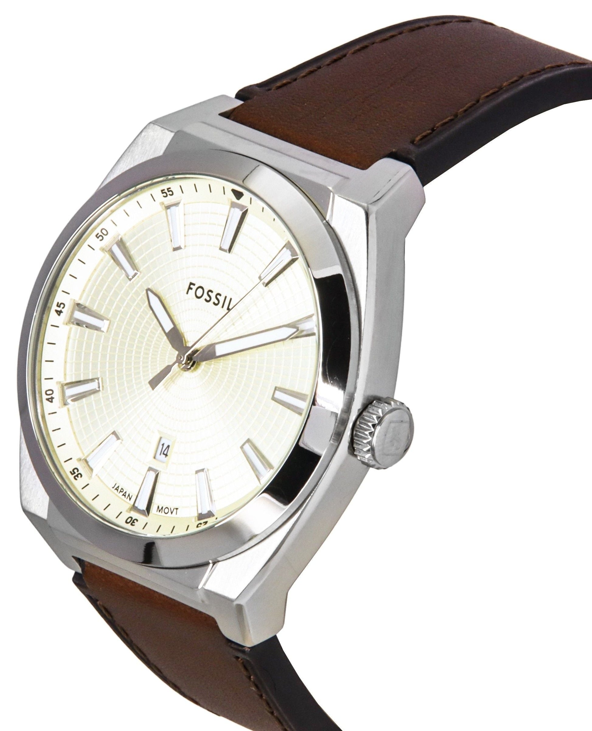 Fossil Everett Leather Strap Cream Dial Quartz FS6071 Men's Watch - Prestige Stones