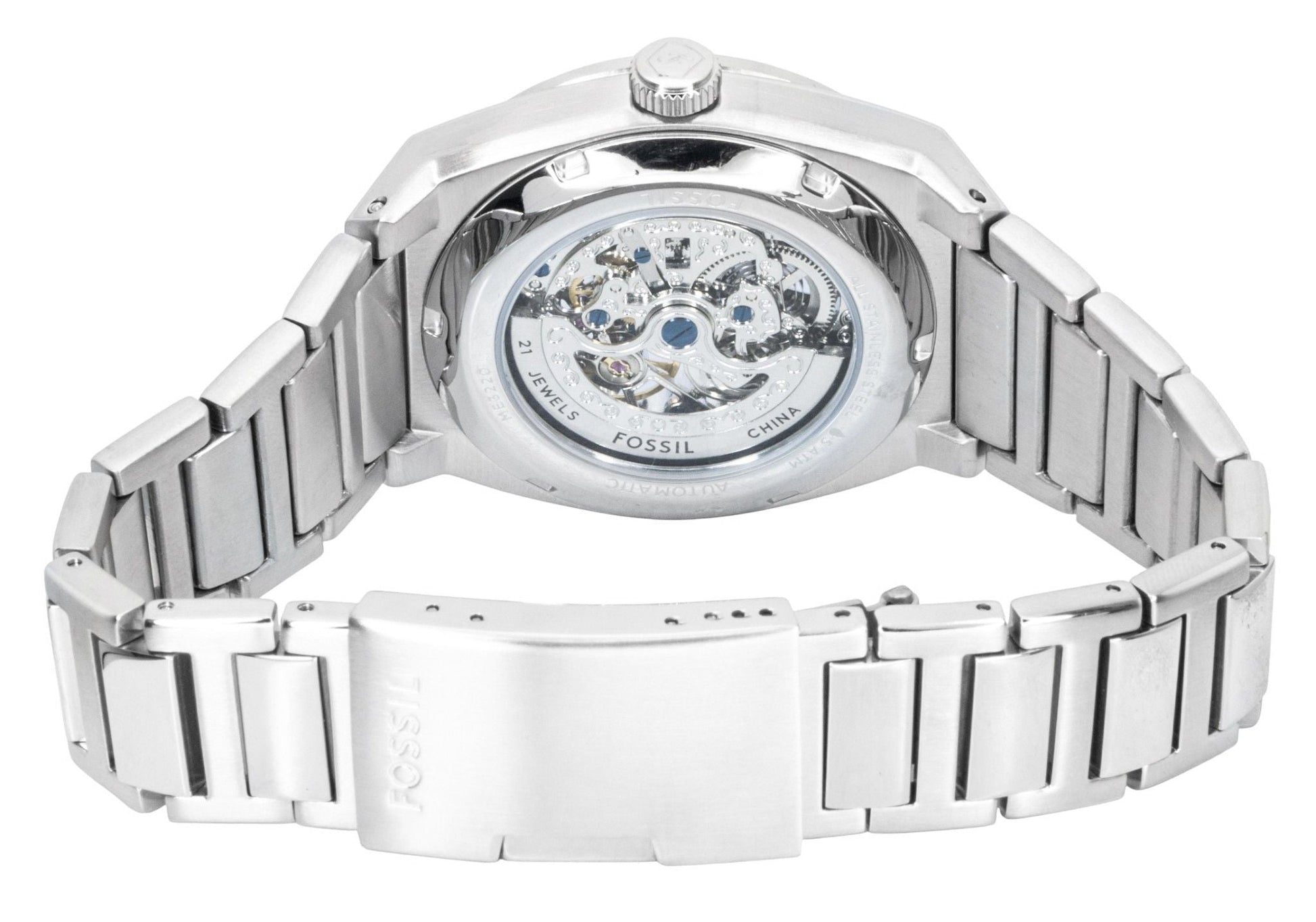 Fossil Everett Stainless Steel Blue Skeleton Dial Automatic ME3220 Men's Watch - Prestige Stones