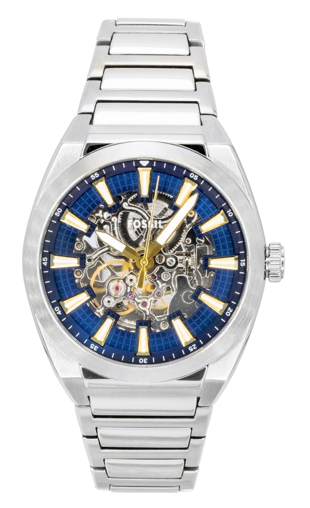 Fossil Everett Stainless Steel Blue Skeleton Dial Automatic ME3220 Men's Watch - Prestige Stones