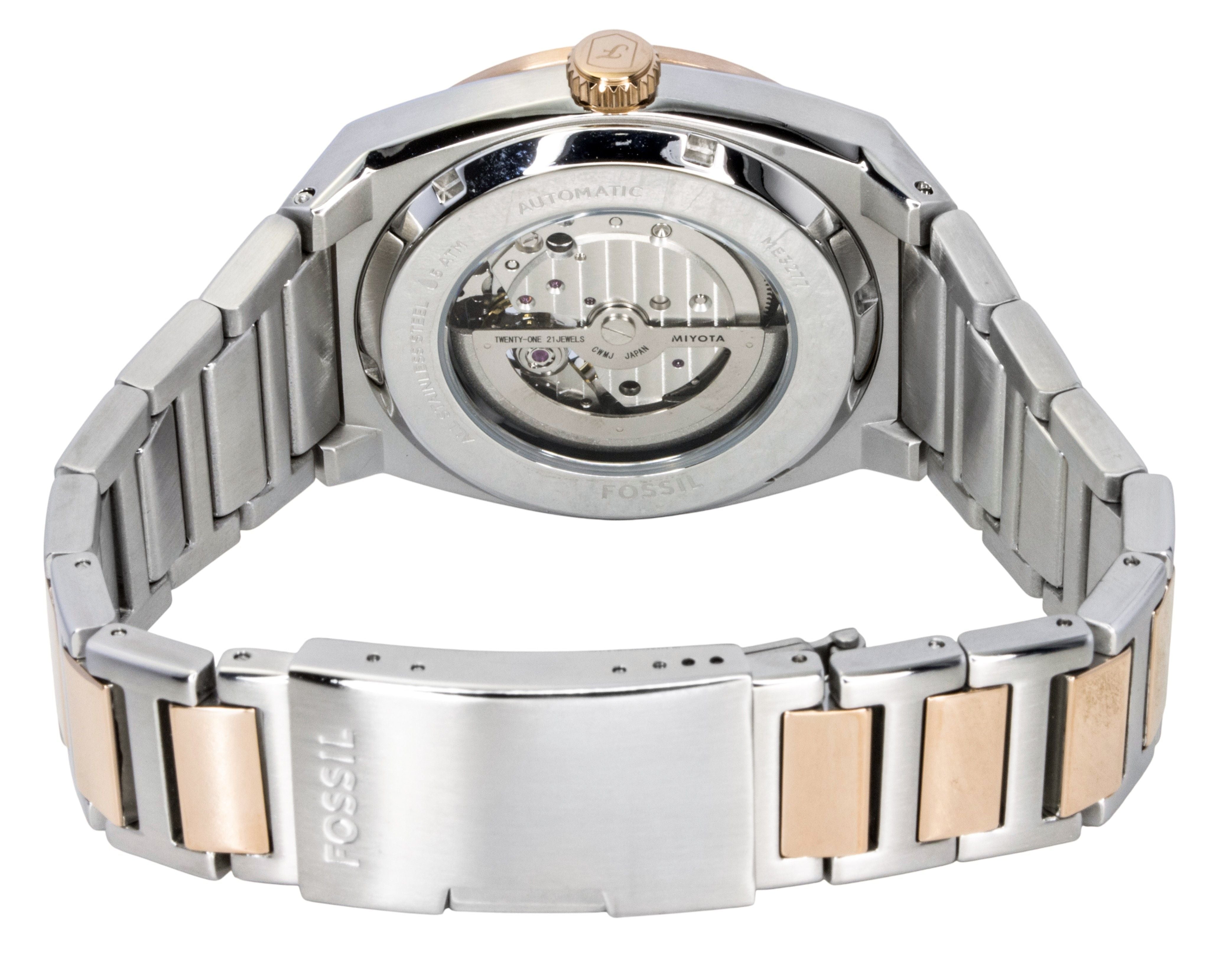 Fossil Everett Two - Tone Stainless Steel Open Heart Black Dial Automatic ME3277 Men's Watch - Prestige Stones