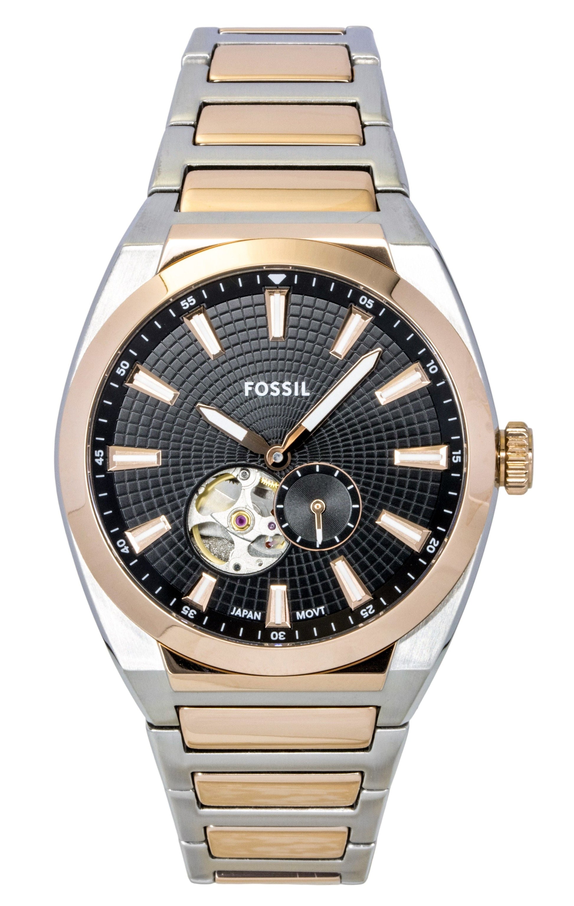 Fossil Everett Two - Tone Stainless Steel Open Heart Black Dial Automatic ME3277 Men's Watch - Prestige Stones