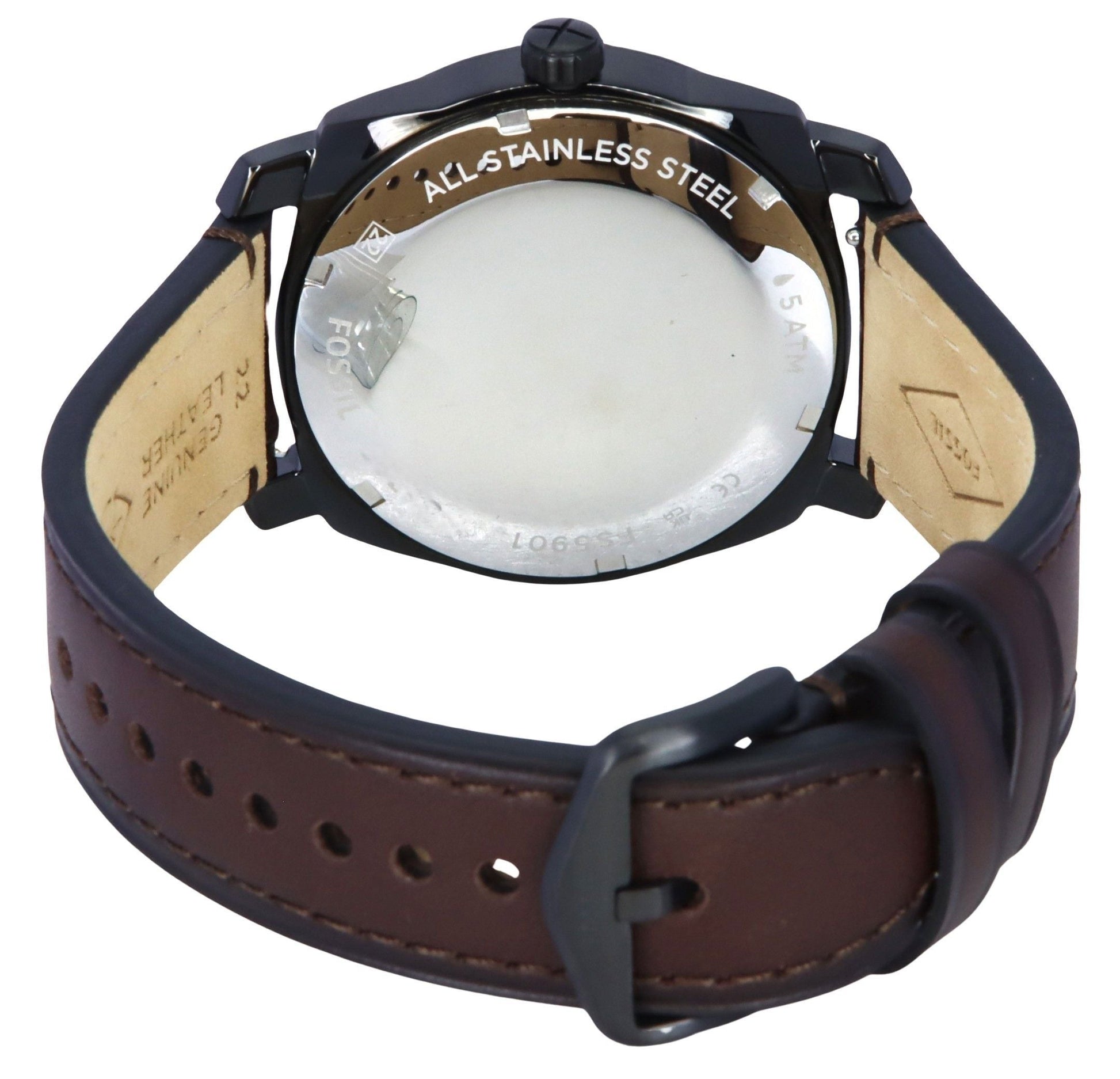 Fossil Machine Leather Strap Brown Dial Quartz FS5901 Men's Watch - Prestige Stones